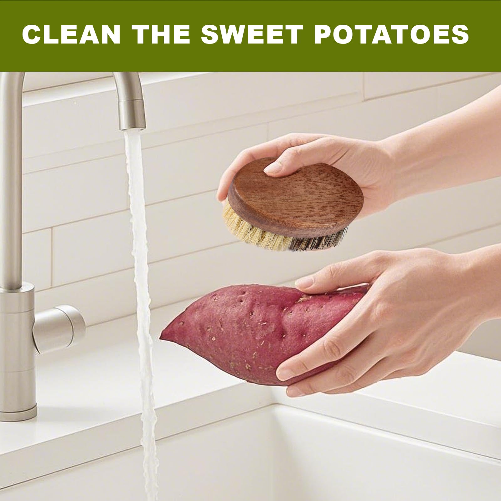 Fruit & Vegetable Cleaning Brush Set - Acacia Wood -5