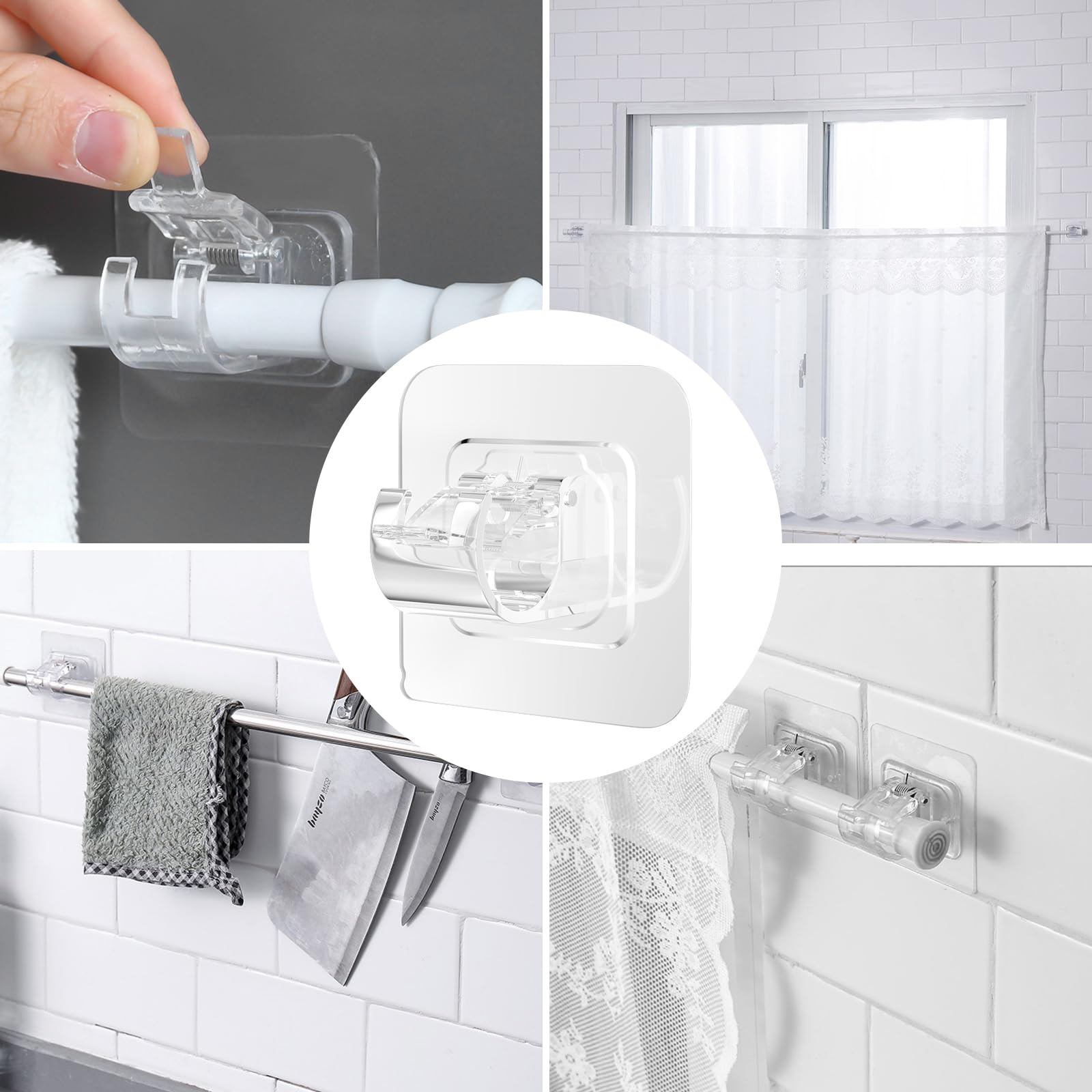 2 Pièces Supports De Tringle à Rideaux,Accroche Rideau Adhesif,Support Rideau Sans Percage PET Pour Tringle à Rideau Sans Clous Pour Salle De Bain Et Salon (2 Pièces