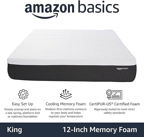 Miniatura 2 de Amazon Basics - Colchón de espuma viscoelástica con gel, firme, refrescante, tamaño King, espuma certificada CertiPUR-US®, 80 x 76 x 12 pulgadas,
