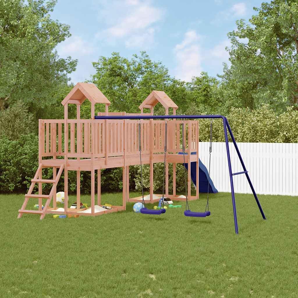 Spielturm aus massivem Douglasienholz mit Rutsche, Schaukel, Sandkasten, Klettergerüst und Sicherheiten für Kinder im Garten, robustes Holz, wetterfest, outdoor geeignet
