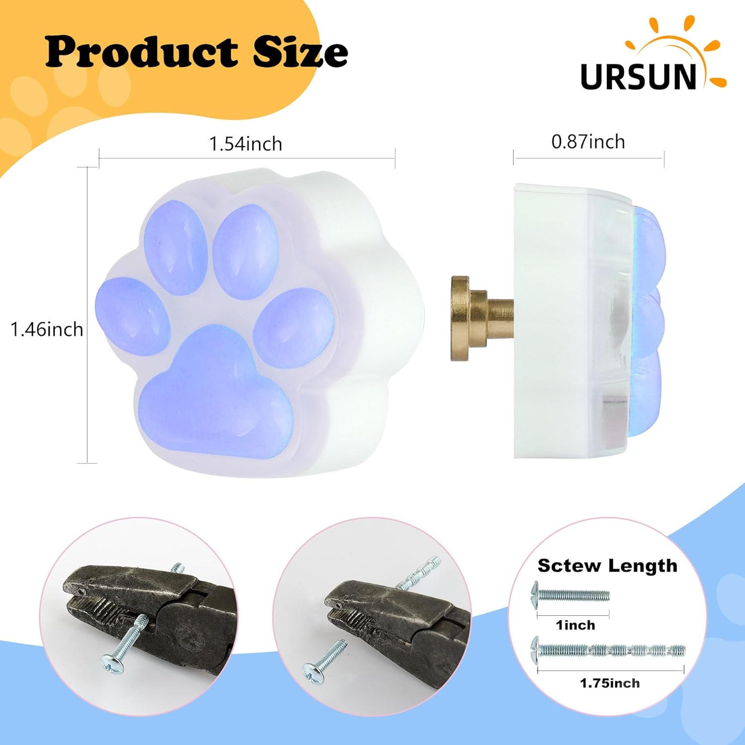 Cute Cat Paw Cabinet Knobs,4pcs Cat Paw Shape Decorative Dresser Knobs for Cabinets and Drawers,Unique Design Drawer Pulls and Knobs Suitable for Kids Room, Kitchen,Bedroom and Funky Furniture (Blue)