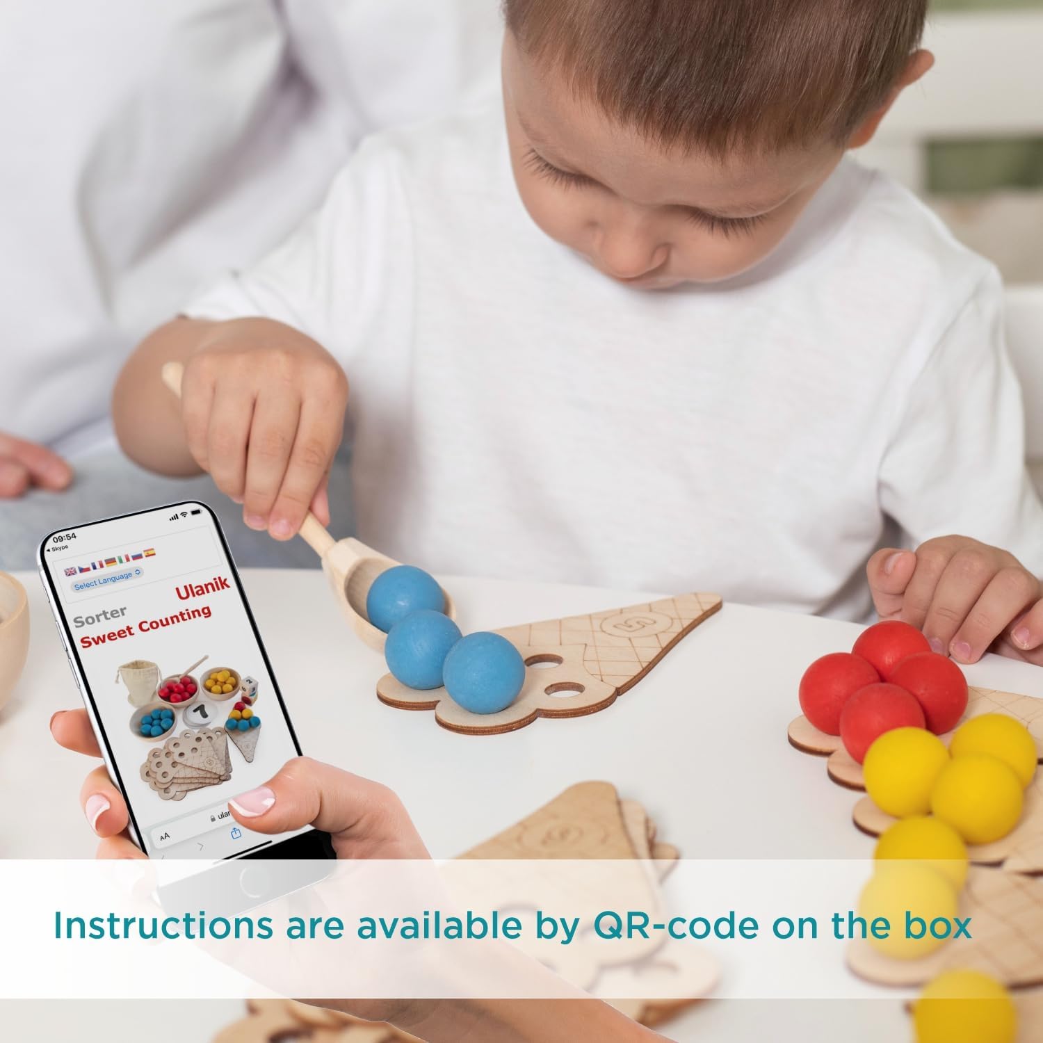 Ulanik Sweet Counting Toddler Montessori Toys for 3 Year Old + Kids Wooden Matching Game for Learning Color Sorting and Counting — 30 Balls, 0.98 in