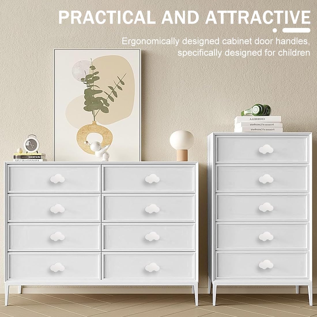 Pomelli per Cassetti Forma Nuvola Morbida Bianco 4 Pezzi Decorativi per Mobili Bambini