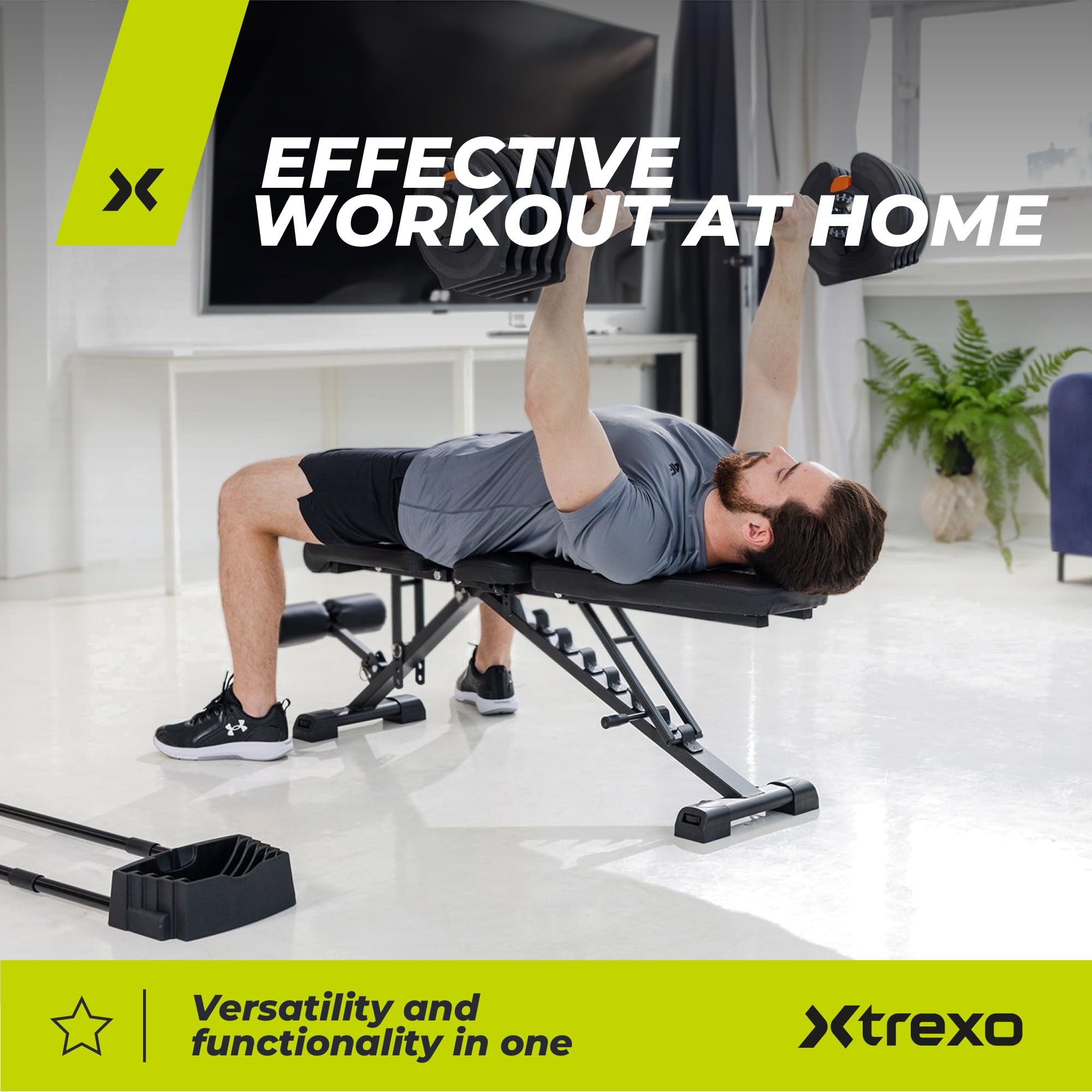 TREXO Panca regolabile | Panca multifunzione regolabile per allenamento a tutto il corpo, panca inclinata per casa fino a 150/300 kg | Struttura in acciaio | Allenamento di forza, Fitness | Nero