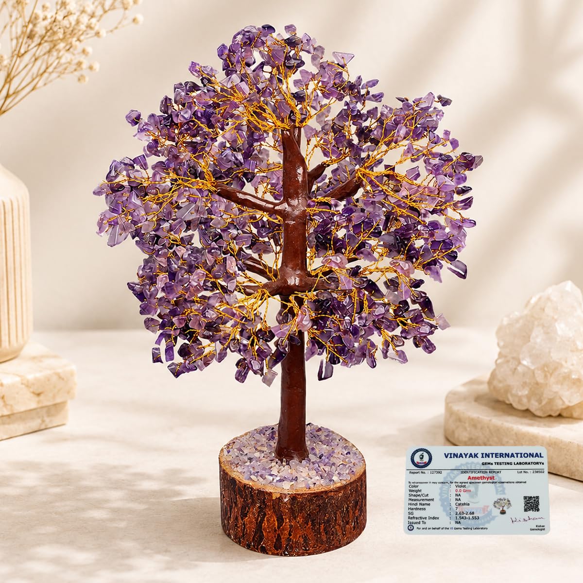 Reiki Crystal Products Certified Amethyst Tree Natural 500 Beads Crystal Stone Tree Showpiece