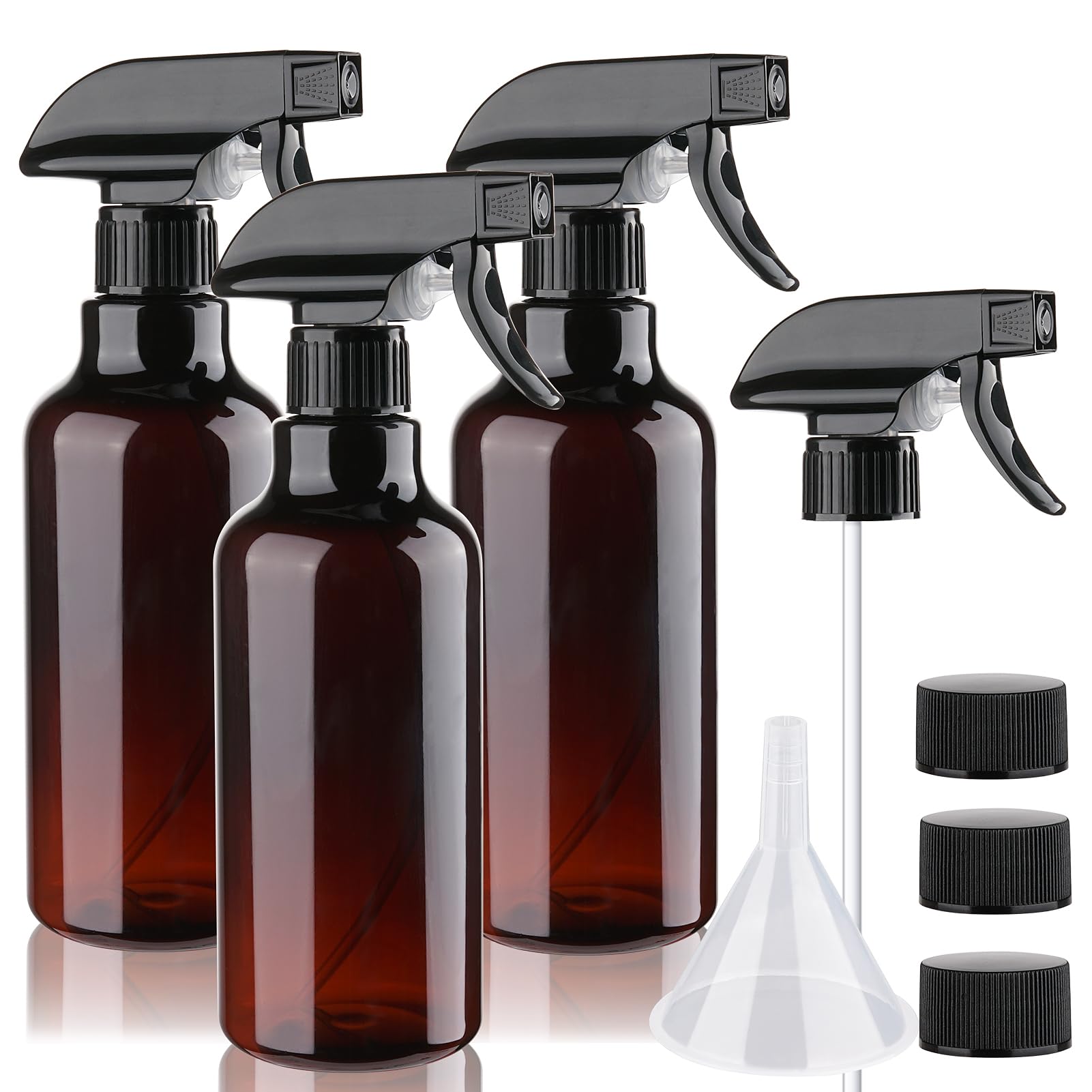 Hethyo 3 Pack Plastic Spray Bottles Empty Spray Bottle 10oz/300ml Heavy Duty Spraying Bottles Mist/Stream Water Bottle for Cleaning Solutions, Essential Oils, Hair, Cooking (Amber)