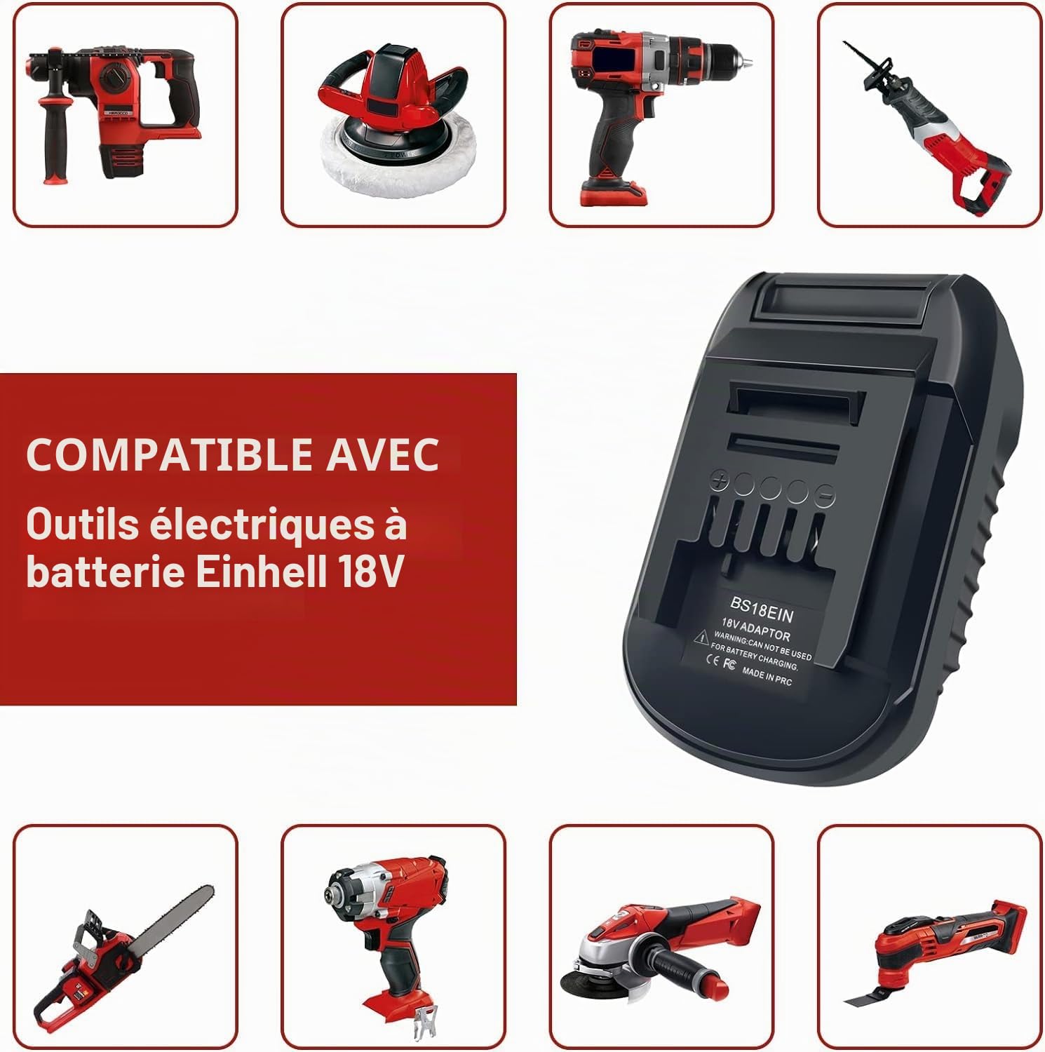 BS18EIN pour Bosch et Einhell Adaptateur de Batterie, Adaptateur de Batterie pour Bosch Professional 18V System Batterie BAT609 BAT612 pour Einhell 18V Outils Électriques (Sans Batterie)