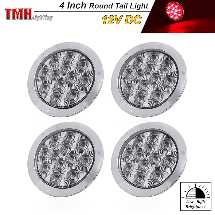 Buy 4 Pcs TMH 4 Inch Clear Lens Red LED Round Trailer Tail Lights with