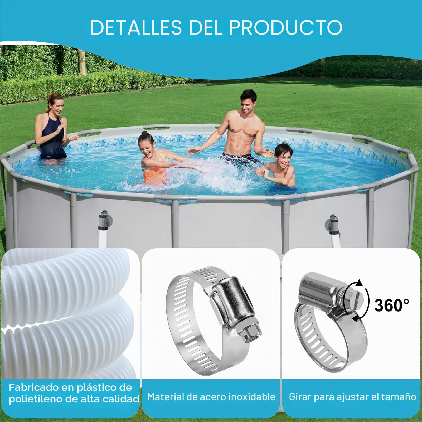 Mangueras Piscina de 32 mm de diámetro, para accesorios de piscina de pie, manguera de repuesto para bomba de piscina, 300 3,2 cm, manguera de repuesto para filtro (Blanco 3 m)