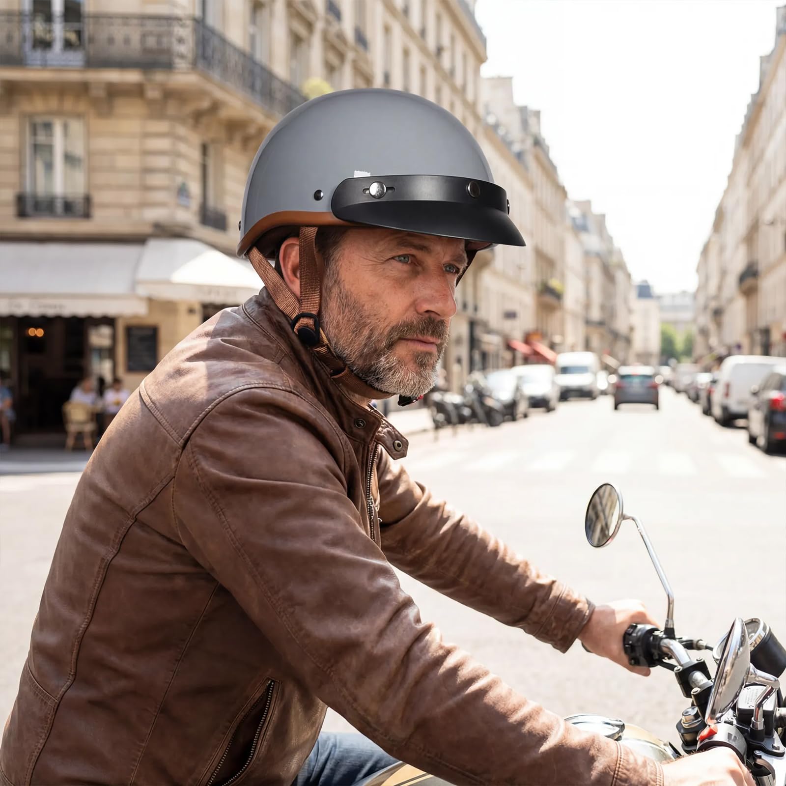 Motorradhelm für Erwachsene, Jethelm, 709 ABS kombiniert mit EPS, Schnellverschluss-Kinnschnalle. Passend für Scooter Moped Chopper Vintage Sturzhelm