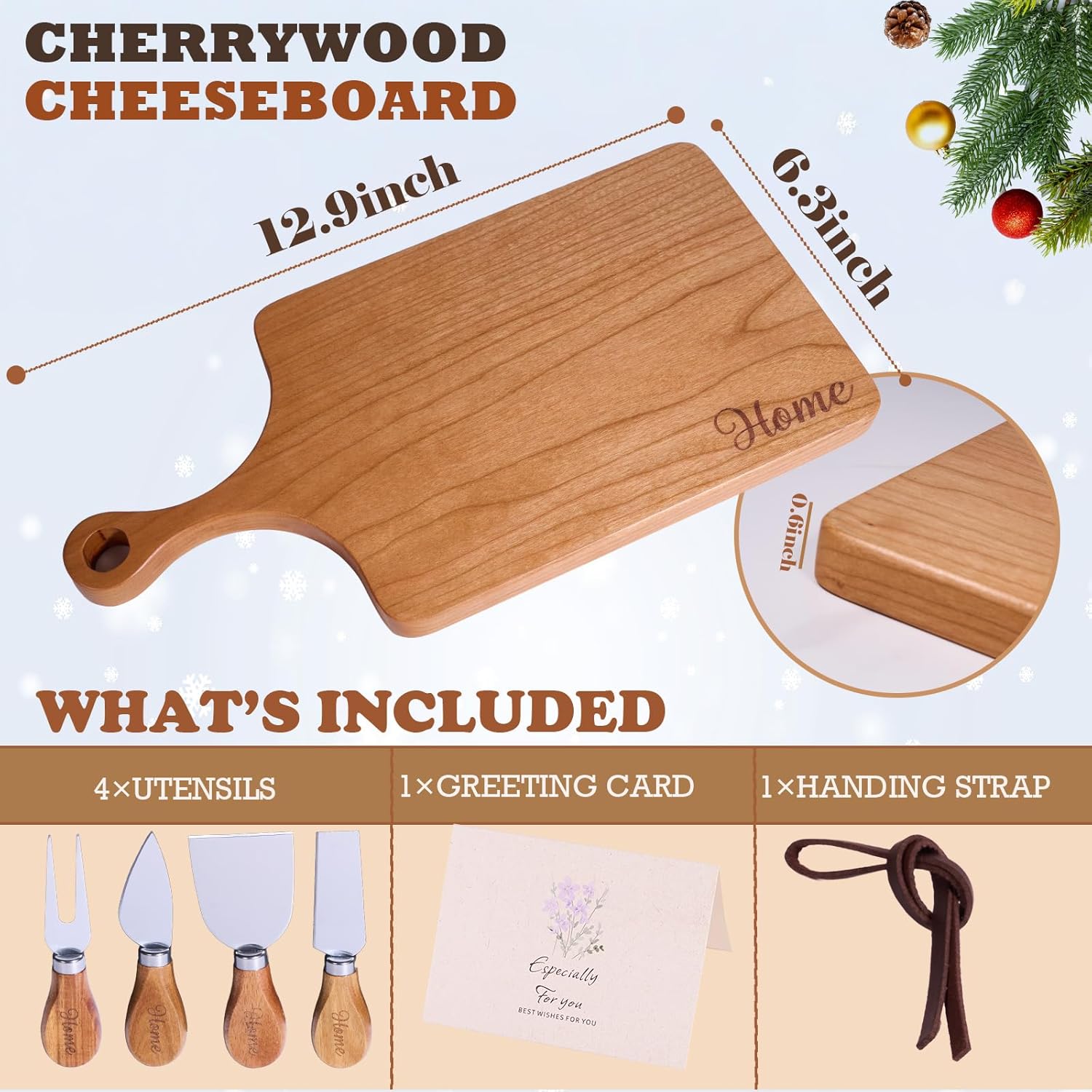 House Warming Gifts New Home Gift Ideas Cherrywood Cheese Board Set - Housewarming Closing Gifts for Home Buyers Neighbor New Apartment, Versatile Dual-Sided Charcuterie Platter