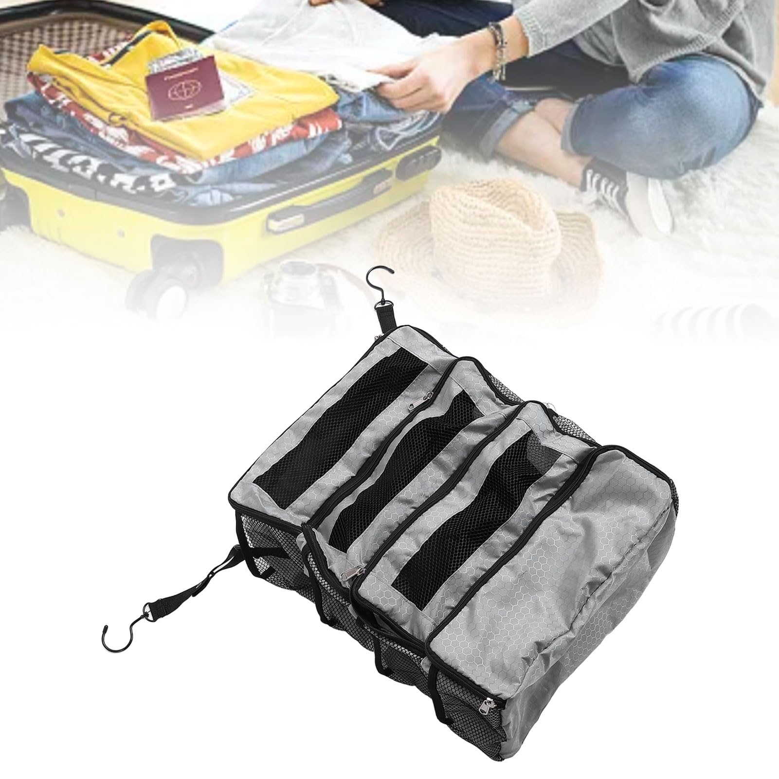 Organisateur de valise, organiseur de valise suspendu pour voyage, pliable, portable, sac de transport, bagage de compression à suspendre dans l'armoire (sac uniquement), gris