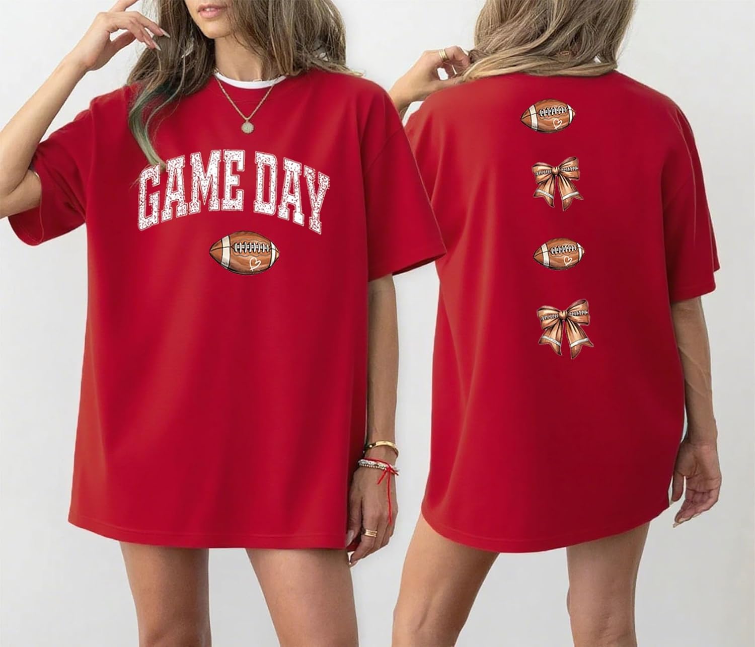 Game Day Shirt Women Oversized Football Shirts Football Mom T-Shirt Bow Tshirt Causal Short Sleeve Tee Tops - Image 7