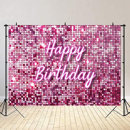Miniatura 2 de Lofaris Telón de fondo cuadrado rosa para fotografía de feliz cumpleaños, paneles de pared de lentejuelas brillantes para pared de dulces 16 niñas y