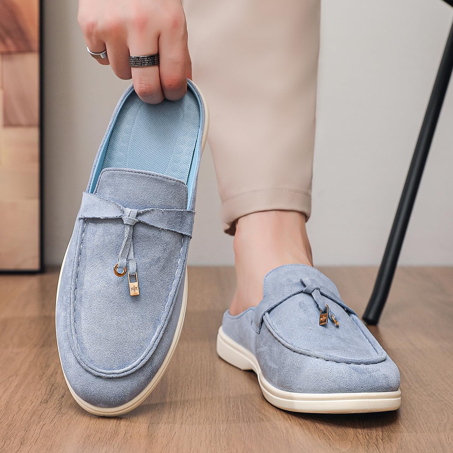 Mocassini Mules Senza Tallone Uomo Pelle Scamosciata Scarpe Slip On Leggere Casual per Uso Quotidiano
