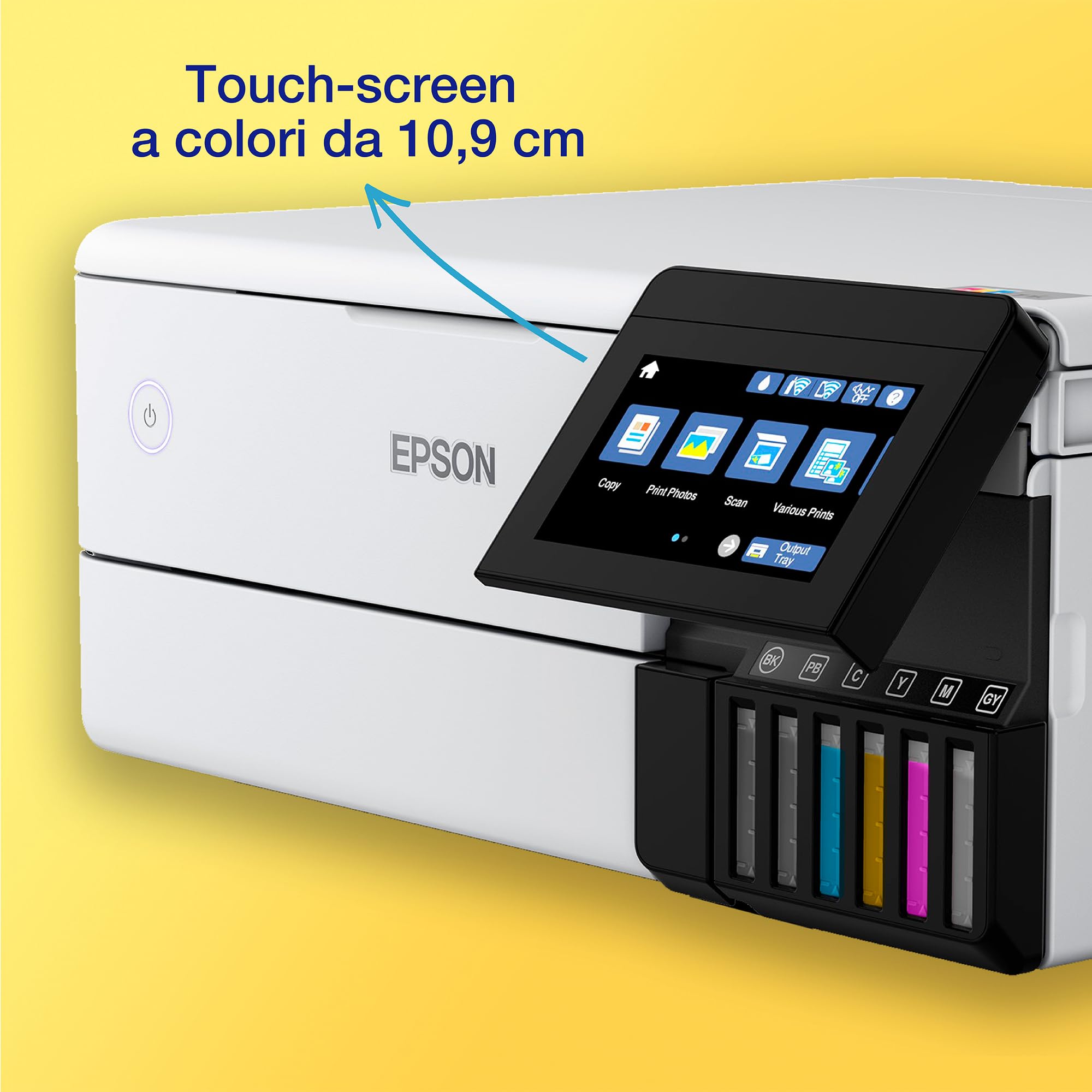 Epson EcoTank ET-8500 - Stampante per serbatoi d'inchiostro, stampa fotografica, inchiostri a 6 colori, wireless, A4, stampa, copia, scansione, touchscreen da 10,9 cm, stampa fronte/retro