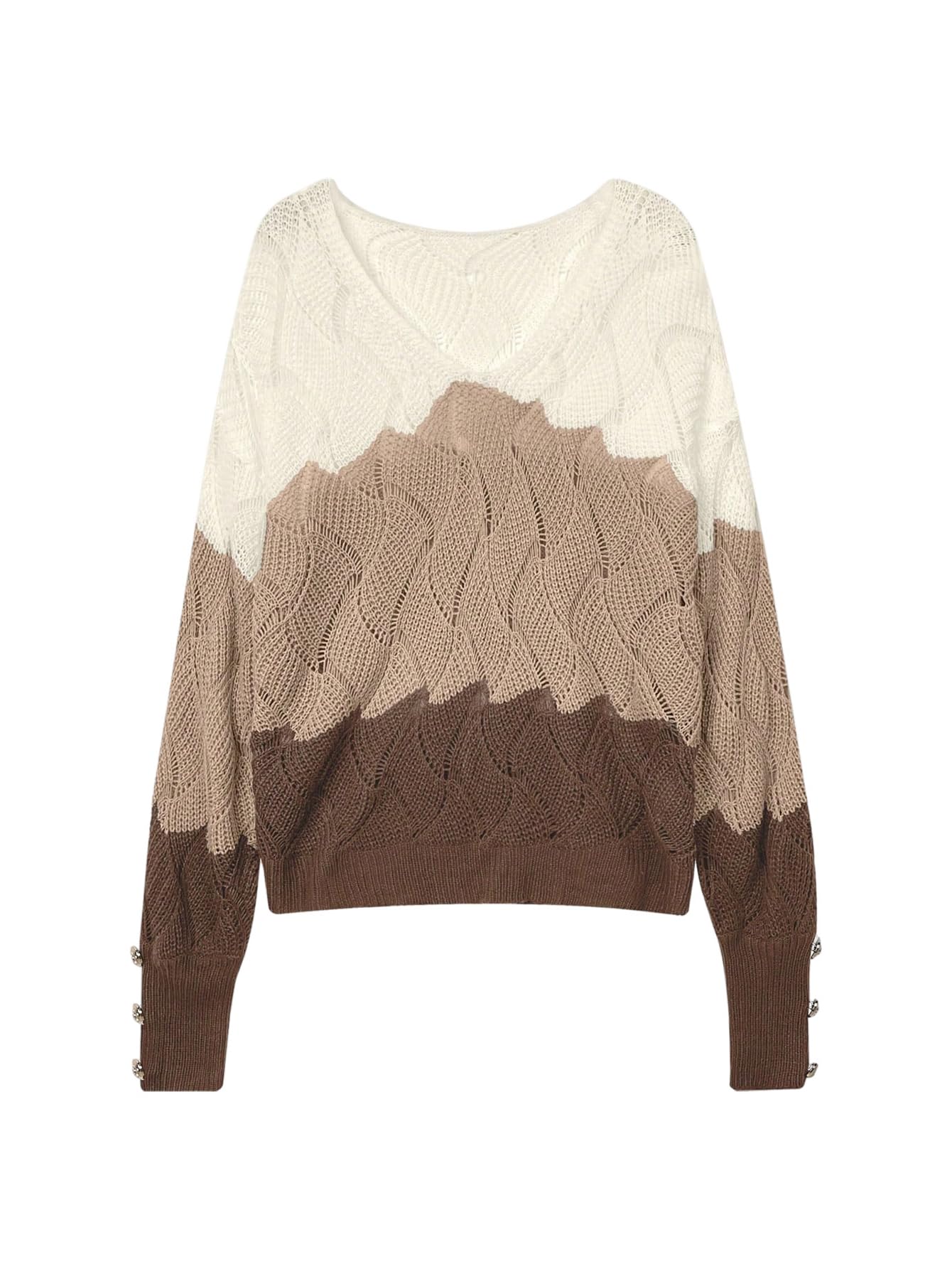 SHENHE Womens Color Block Chunky Sweaters Crochet Knit V Neck Knitted Cozy Sweater Pullover