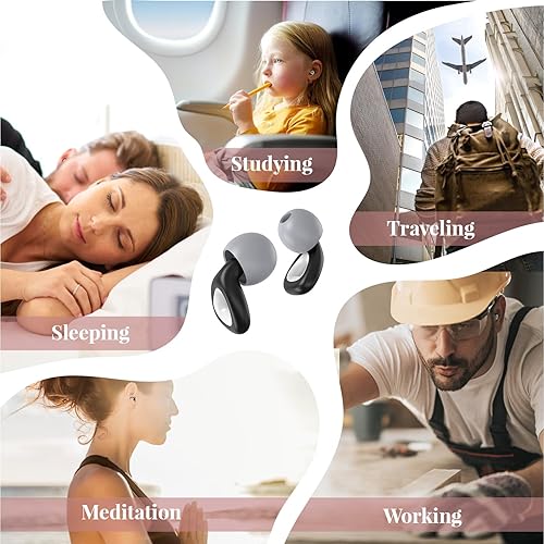 Miniatura 8 de bucolico NRR - Tapones para los oídos de silicona reutilizables con cancelación de ruido para dormir, 27 dB, con estuche de almacenamiento compacto
