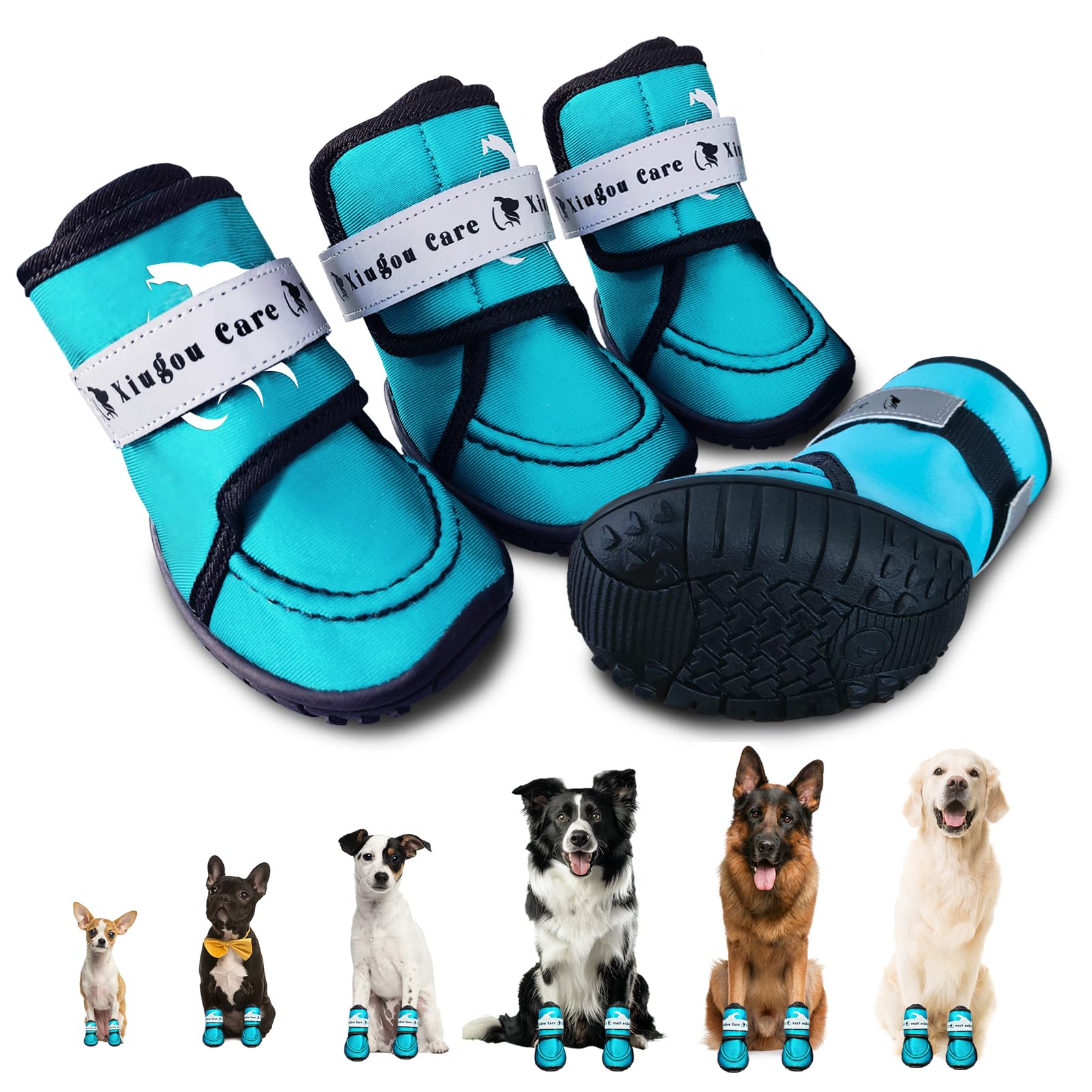 XIUGOU CARE Dog Shoes for Small, Medium and Large Dogs - Waterproof for Rainy Days, Fit for Winter Snow and Hot Summer Roads, with Anti-Slip Soles for