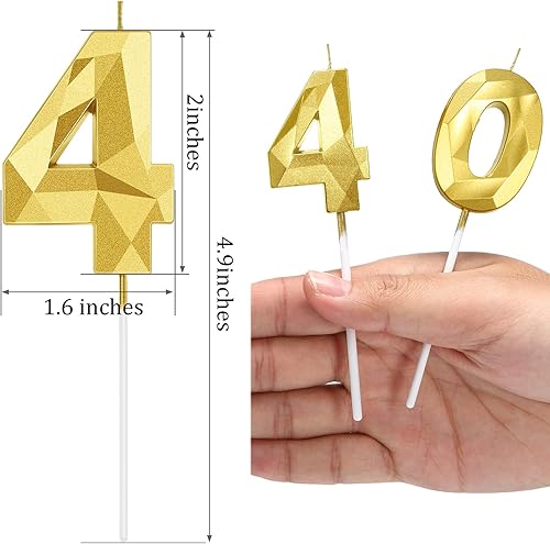 Miniatura 123 de Nuanchu Velas de cumpleaños número 21 y 12 con forma de diamante 3D, velas numéricas de feliz cumpleaños 21 para decoración de boda, fiesta Dorado