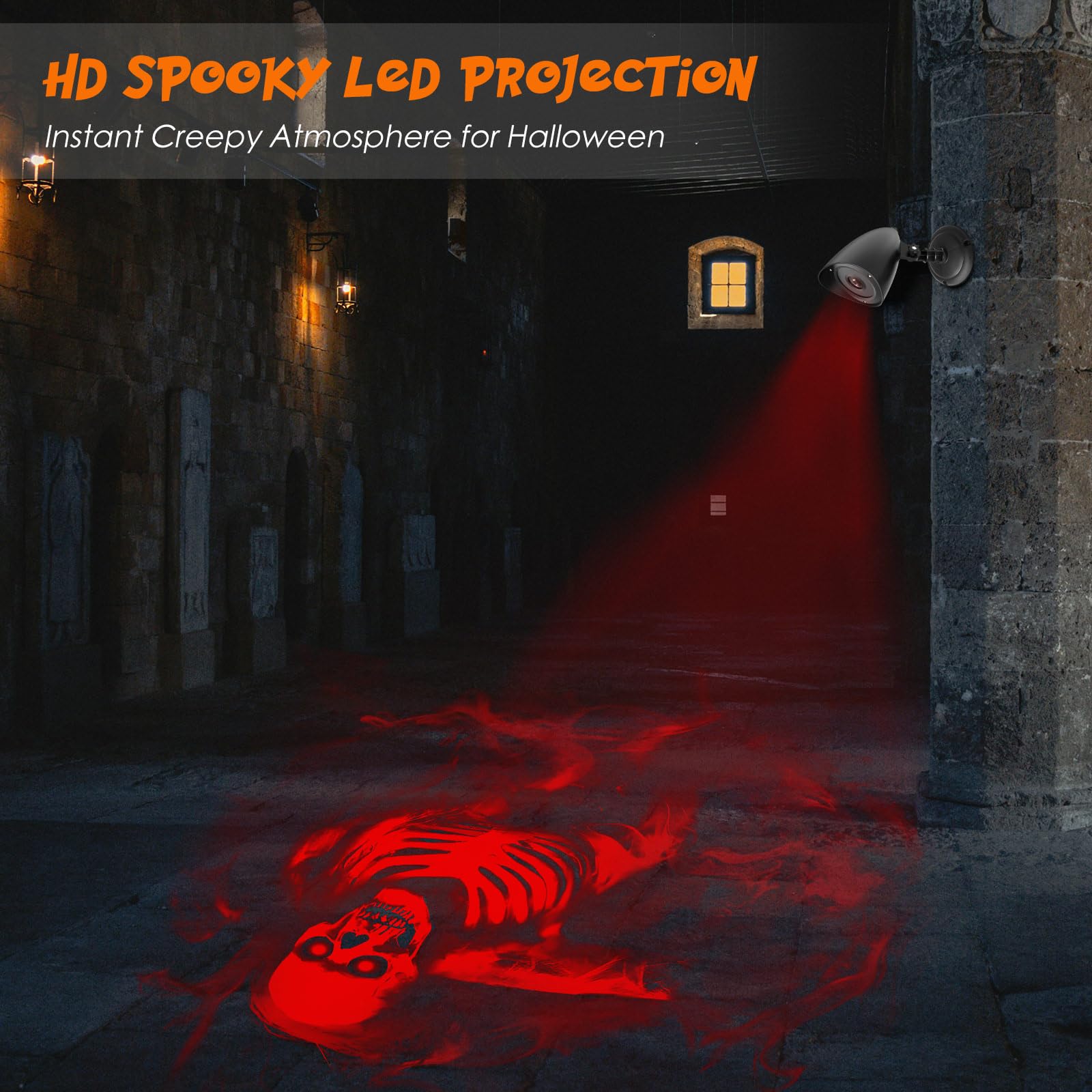 Halloween Projektor Lichter Outdoor, 3D Dynamische LED Roter Schädel Halloween Dekoration, Halloween Fenster Projektor Hologramm