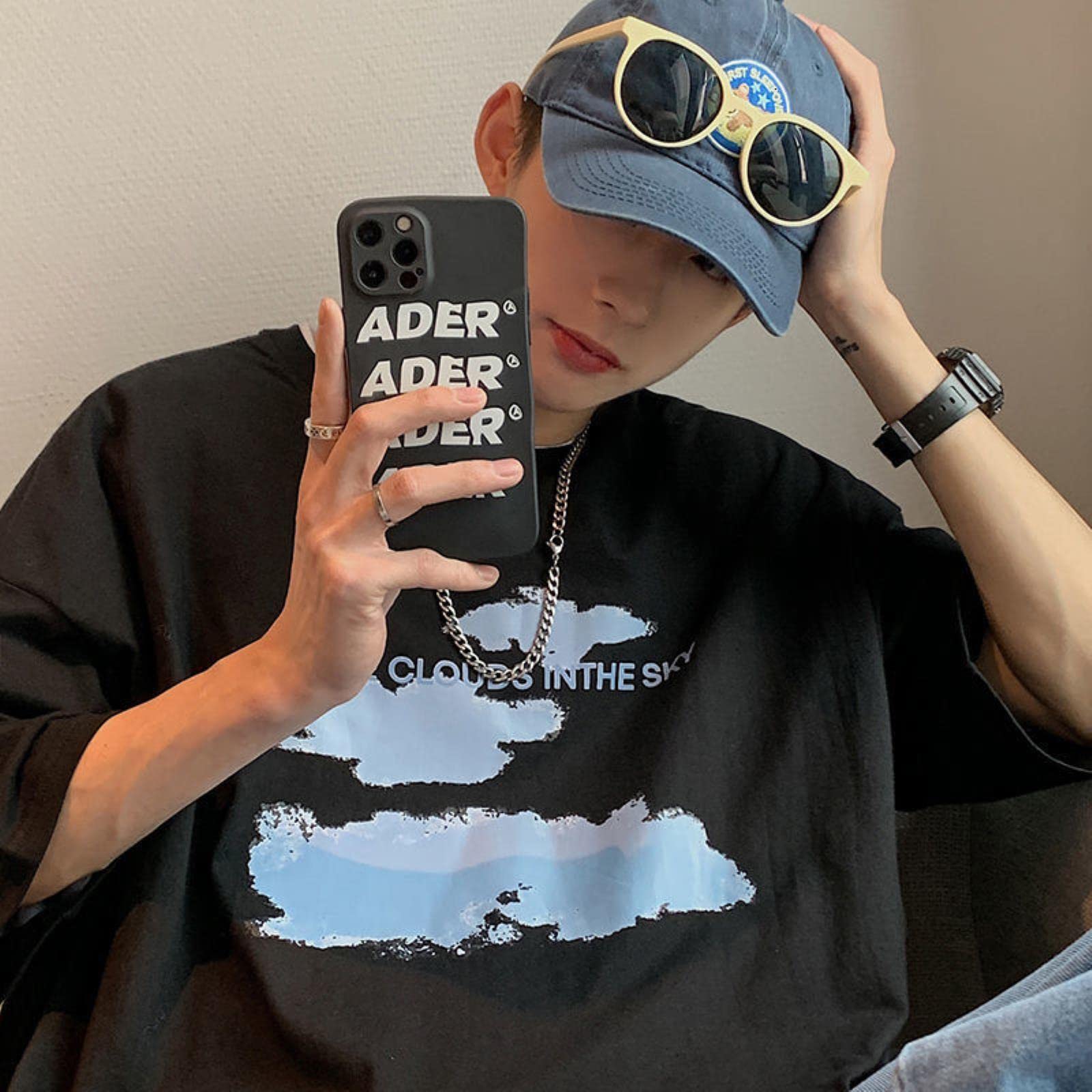 White Cloud in The Sky Graphic Men Tshirt Algodón de Manga Corta Camiseta Mombra-Z3159-Oversize-White,XXXL