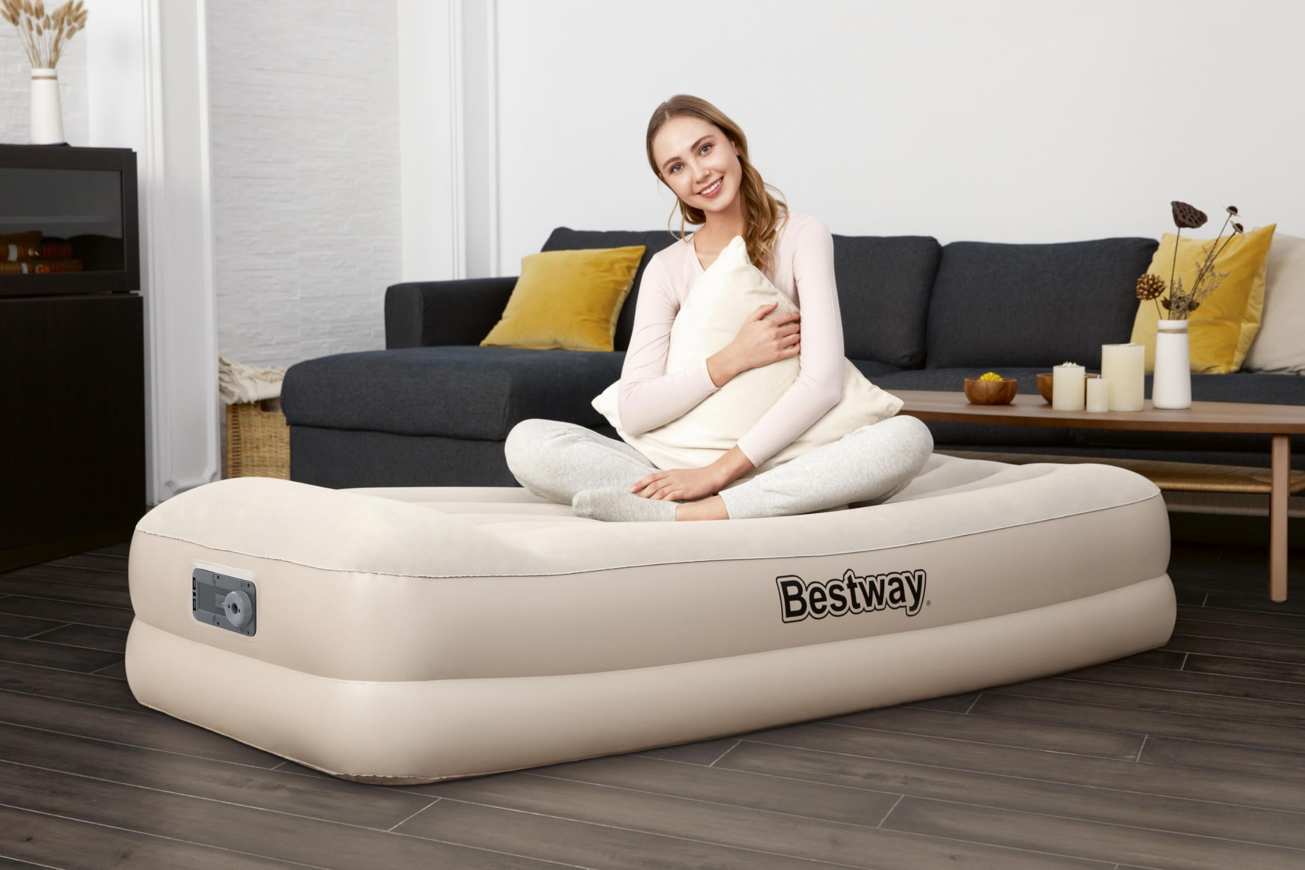 Bestway Tritech™ Meltemia - Colchón Hinchable Individual (191 x 97 x 42 cm, con Bomba eléctrica integrada), Color Beige