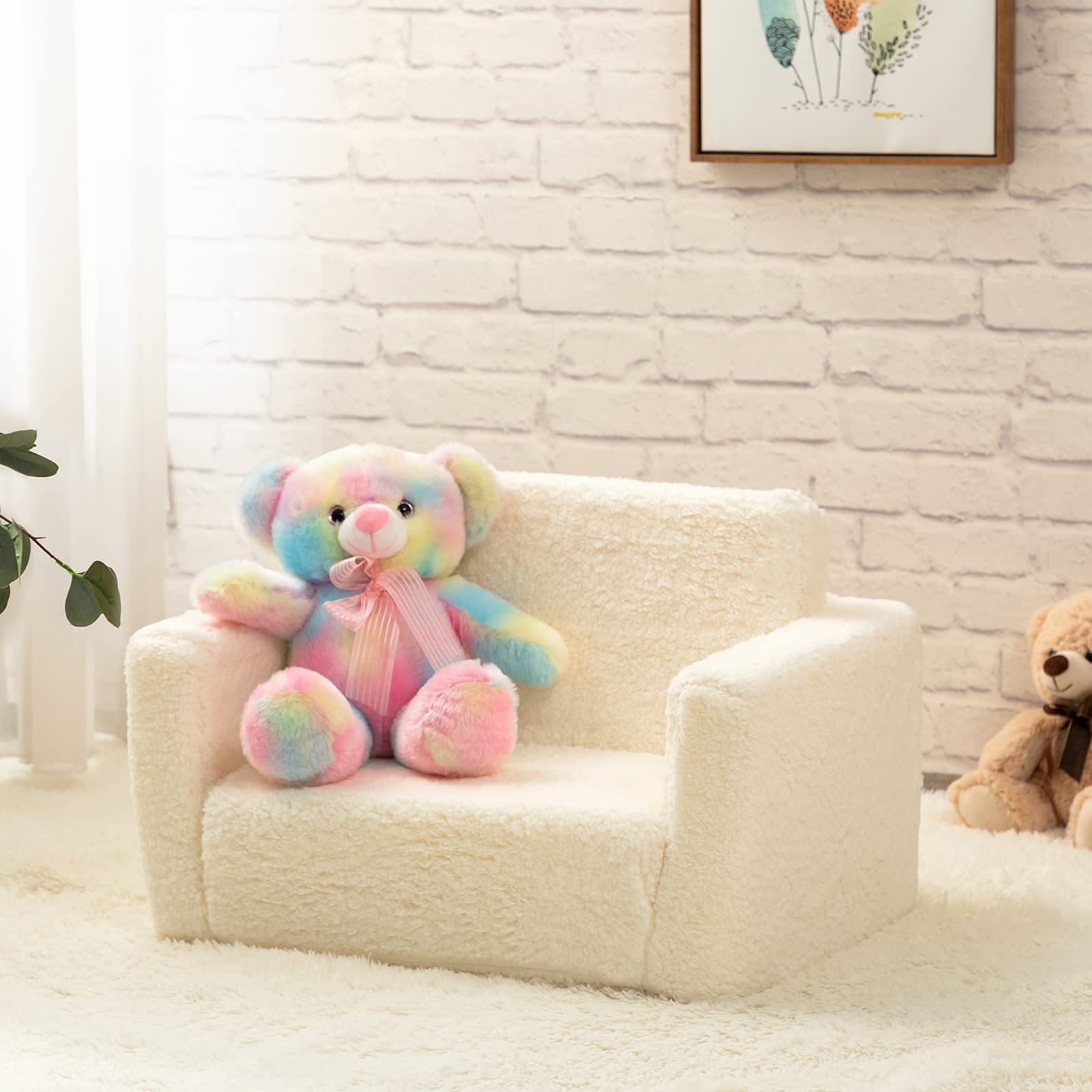 BEJOY Sillón Infantil Sofá Cama 2 en 1, Convertible a Tumbona, Sofá Suave para Niñas y Niños, Día del Niño y Cumpleaños, Blanco