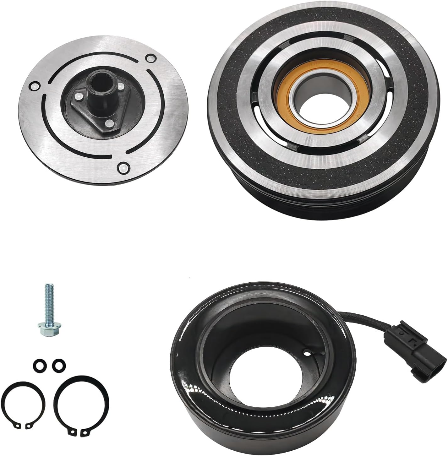 A/C Compressor Clutch Assembly Kit Plate Pulley Bearing Coil 55111411AC Replacement for 2007-2010 Ford F-250, AC Air Conditioning Compressor Clutch Coil Auto Repair Kit