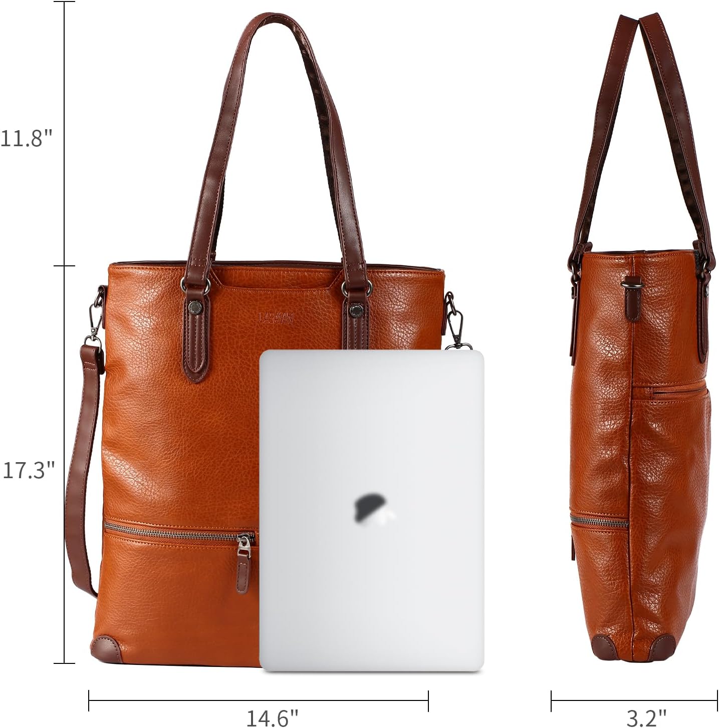 Lassviin Laptop Tote Bag, Leather Work Tote for Computer Bag Waterproof Lightweight Shoulder Bag Purse Handbag Crossbody Bag - Image 5
