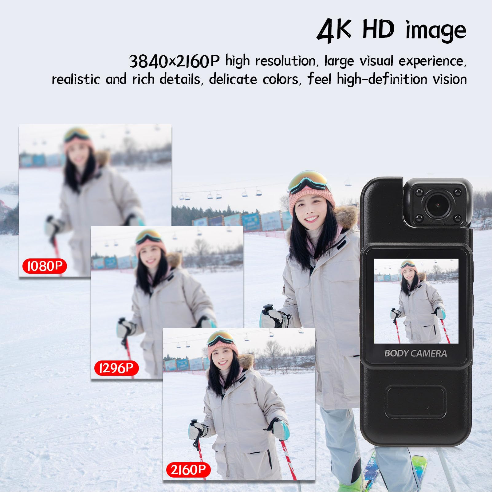 LICAEVEY Mini Cámara Corporal 4K HD con Lente Giratoria de 180 Grados, Grabadora de Vídeo de Bolsillo con Clip Trasero y Pantalla de 1,3 Pulgadas para Seguridad, Registros de Trabajo,