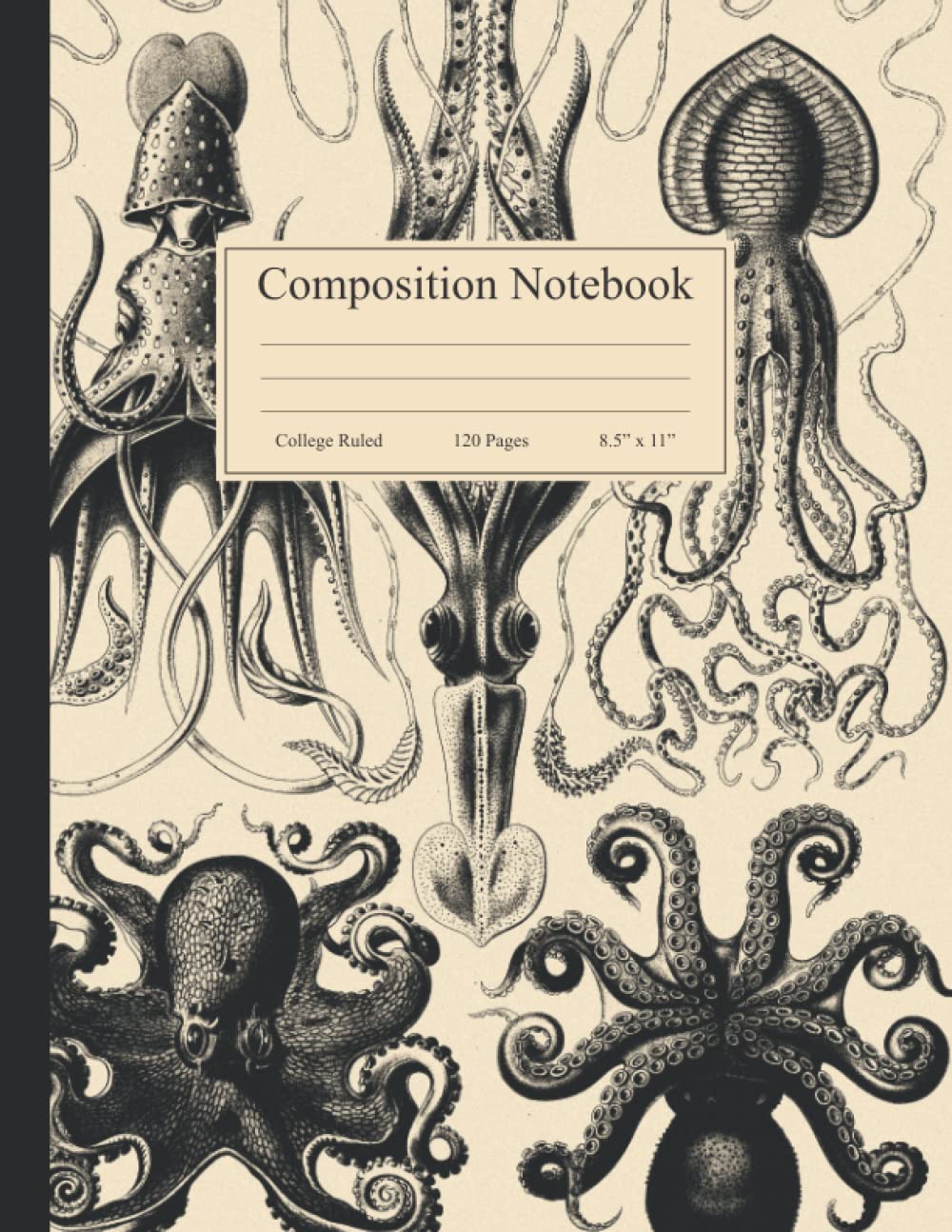 Composition Notebook: College Ruled, Octopus Ocean Sea Life Animals, Beautiful Marine Biology Vintage Illustration Journal, 8.5" x 11"