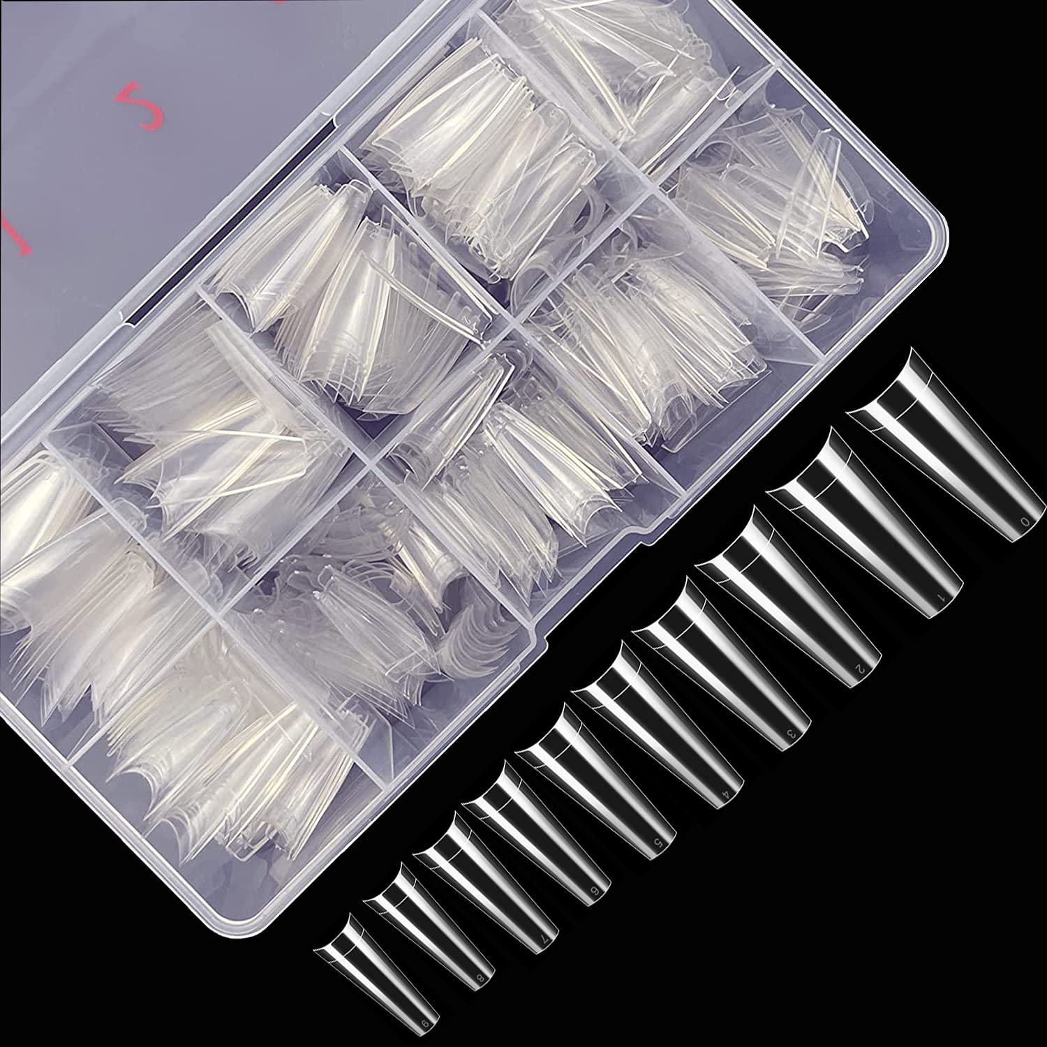 Nail Tips,500pcs Natural French Nail Tip,Acrylic Half Cover False Nails Tips With Box for Nail Salon Nail Art and Home DIY Nail Art, 10 Sizes (Trapezoid Nails Clear)