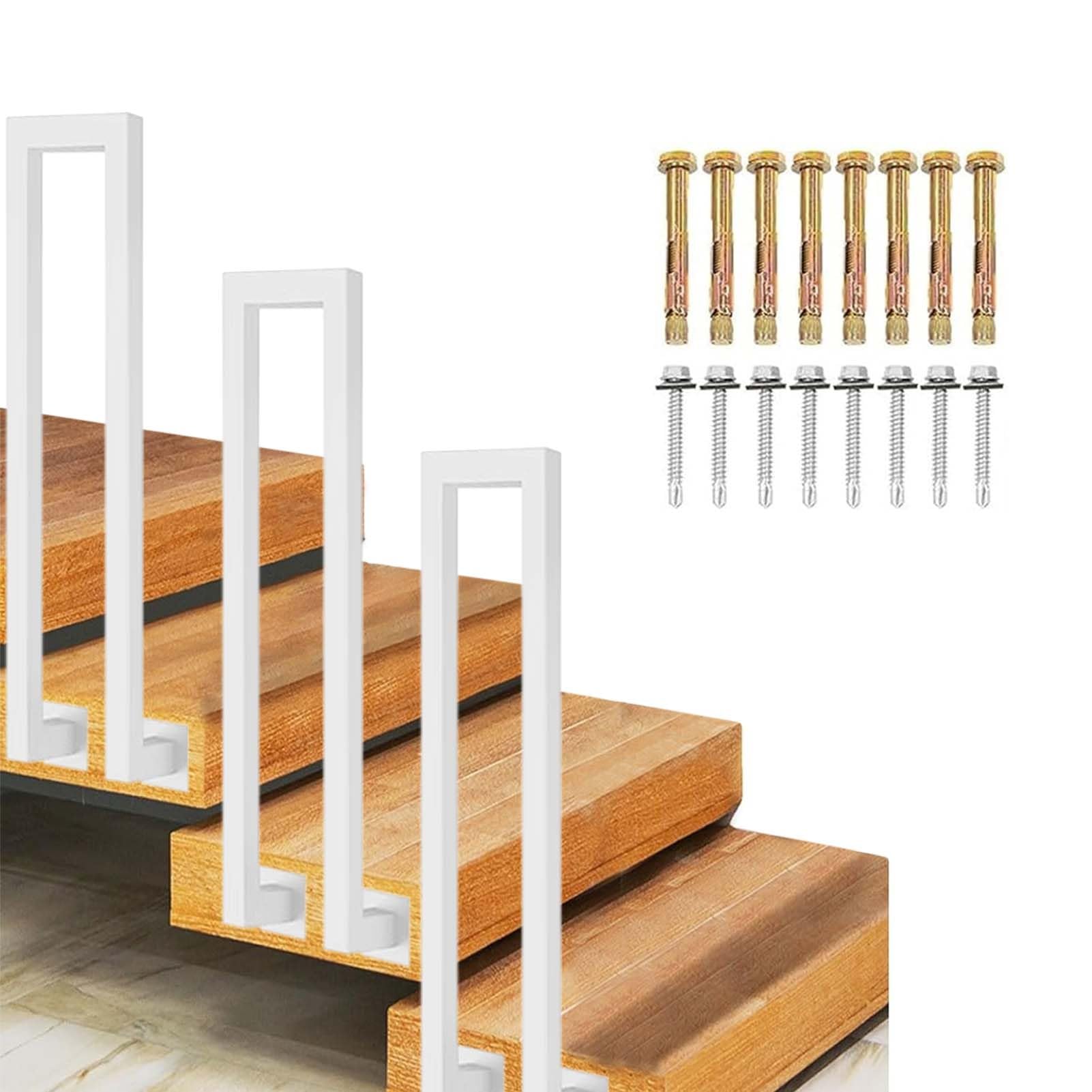 Main courante escalier fer forgé blanc 260 cm tube carré anti-chute pour villa