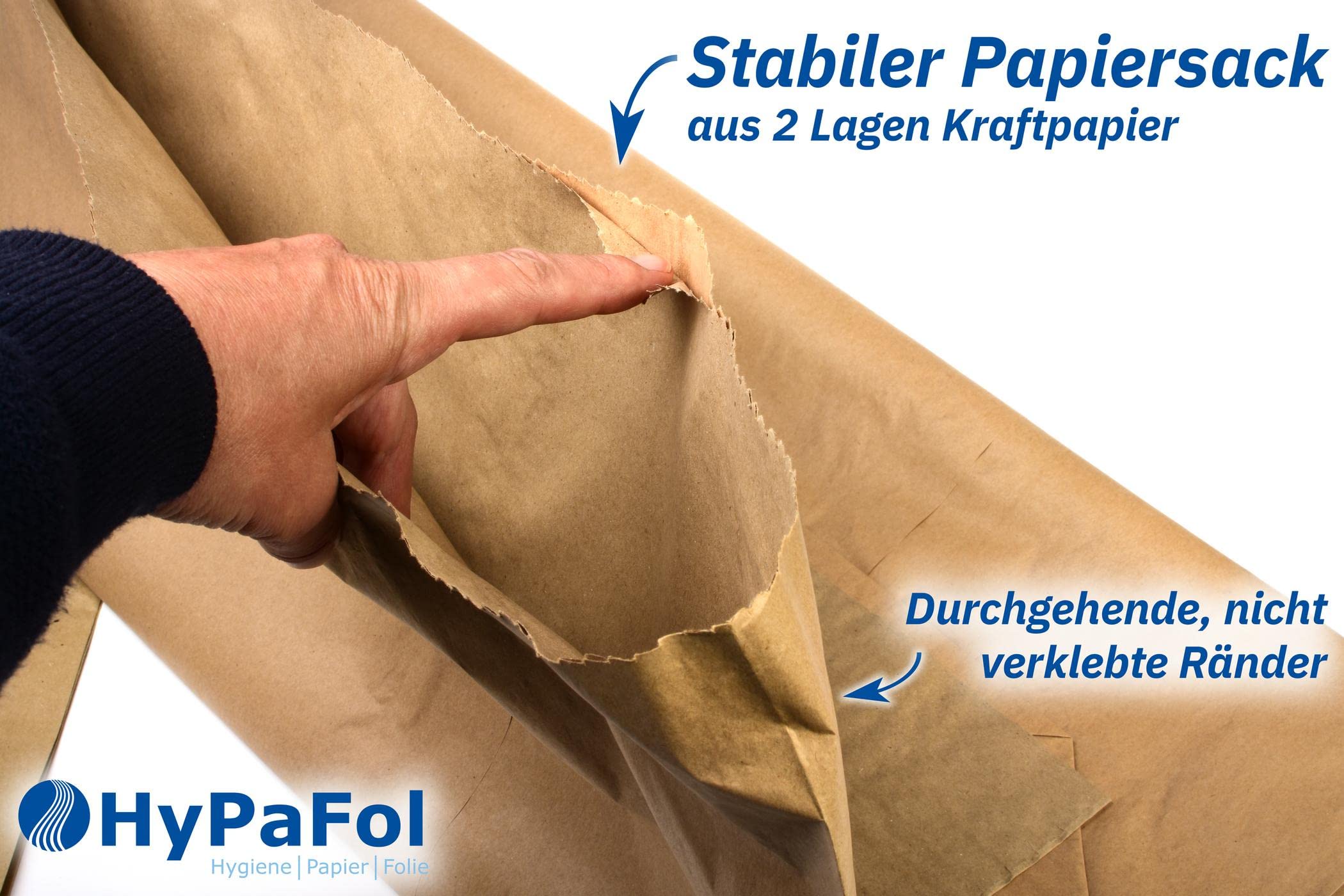 Hypafol Bio Papier Müllbeutel 50 Stück | abbaubare braune Biomüllbeutel für kompostierbare & biologische Abfälle und mehr | ohne Plastik | 2-lagig, Tüten mit 50 L Fassungsvermögen | 450x600+200 mm
