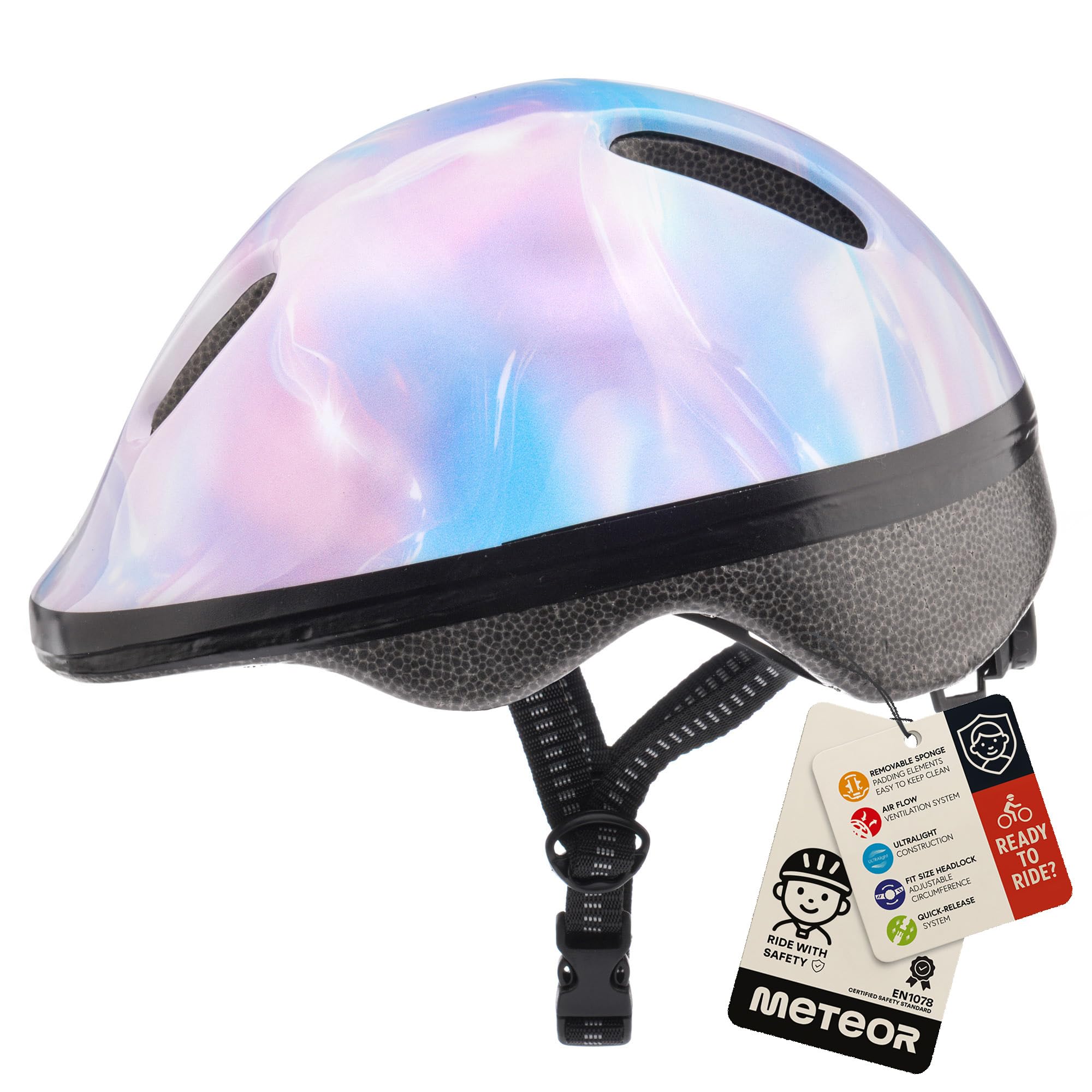 Meteor Kids Bike Helmet Holo S 48-52 cm, Toddler & Child Cycling Helmet, Lightweight Adjustable Scooter & Skate Helmet with Airflow Vents, Washable Padding, Safety Head Protection