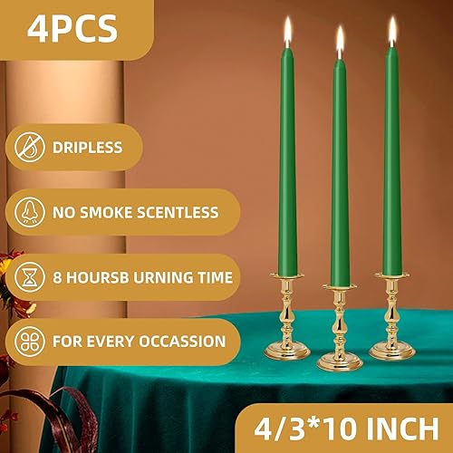 Miniatura 42 de Paquete de 4 velas cónicas naranjas de 10 pulgadas, sin goteo, sin humo y sin perfume, 8 horas de combustión, ideales para bodas, cenas y decoración