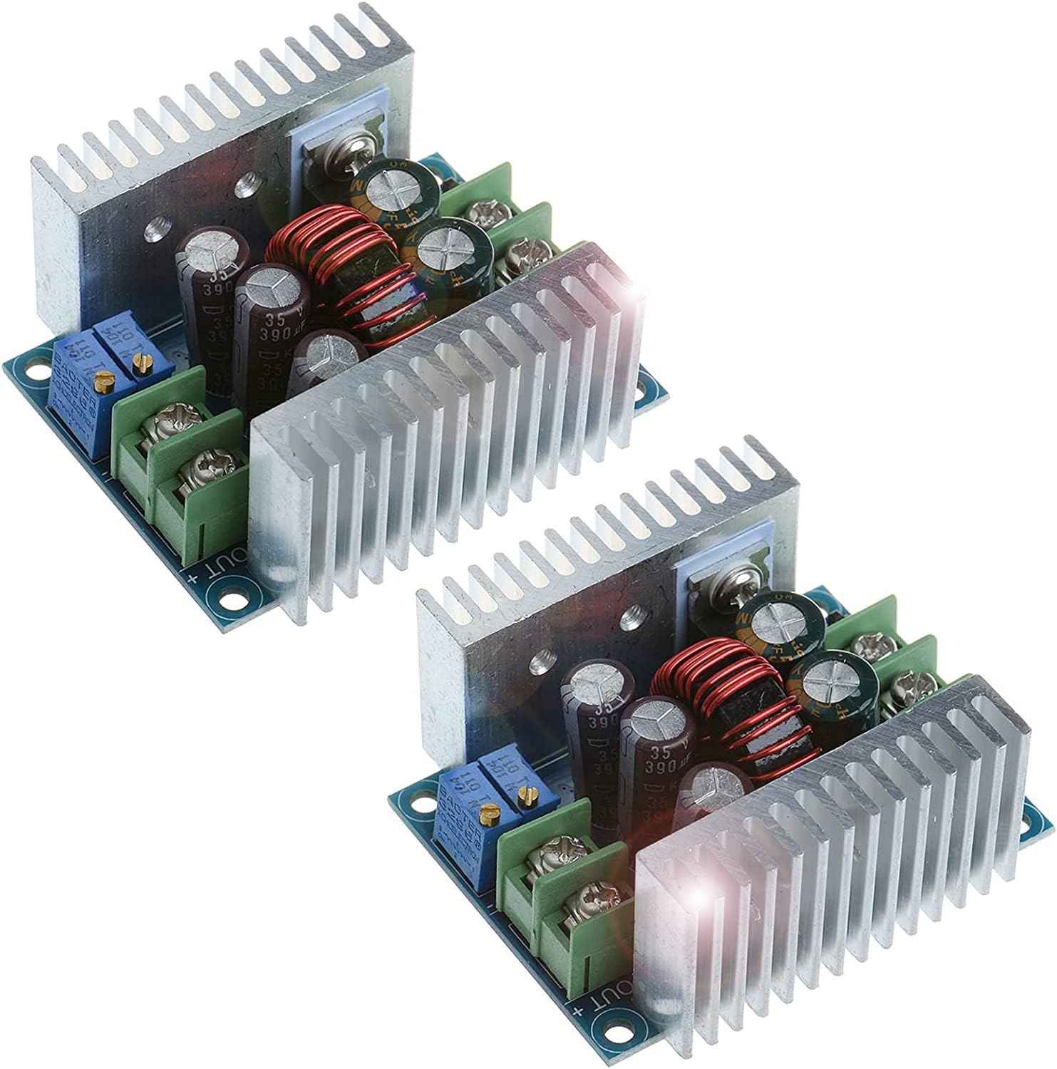 iHaospace 2 Pcs Constant Current CC CV Buck Converter Module DC 6-40V to 1.2-36V 20A 300W Adjustable Step Down Voltage Regulator Power Supply Module with Short Circuit Protection Function