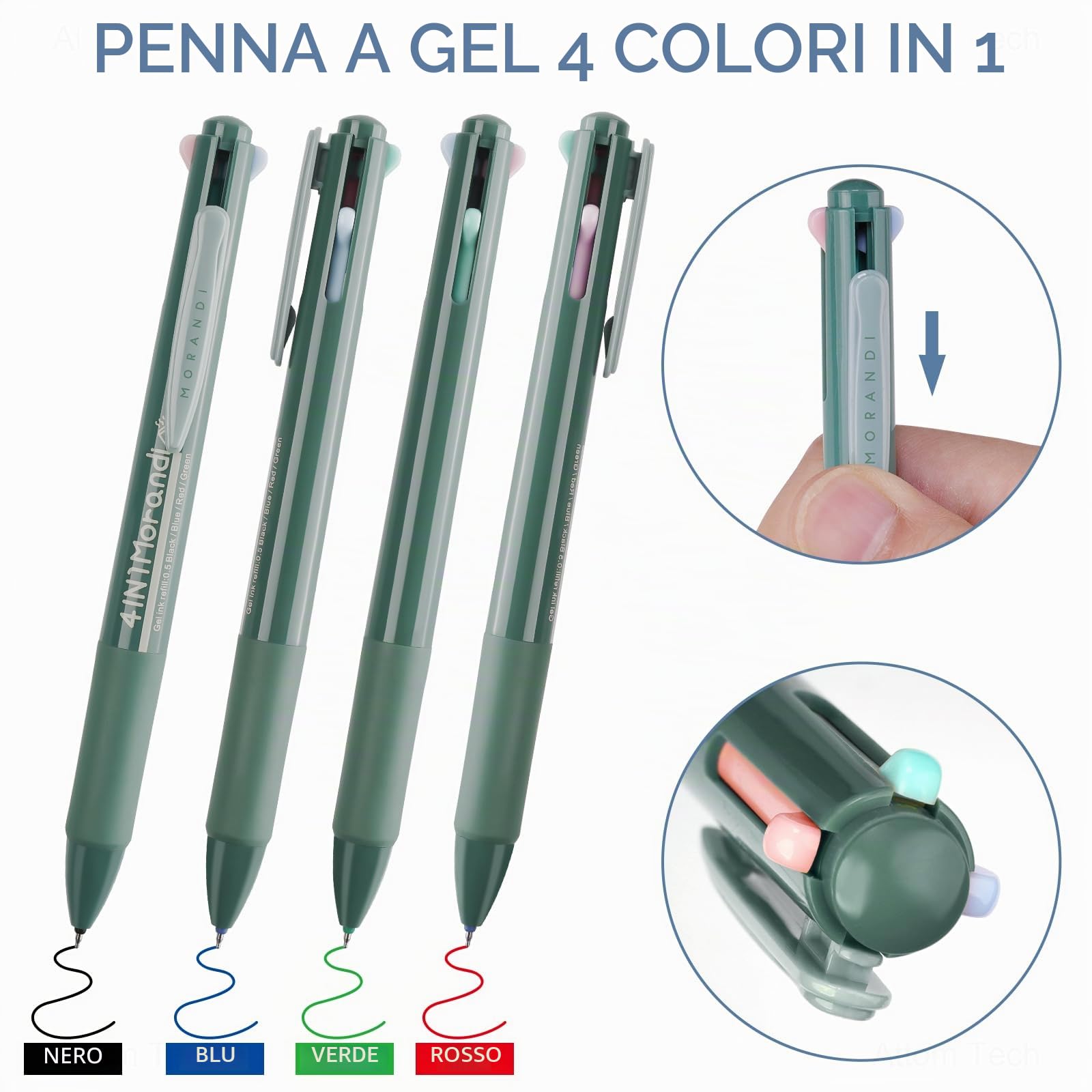NiArt Morandi - Penne gel 4 in 1 multicolore, retrattili, punta fine da 0,5 mm, confezione da 6 pezzi, senza sbavature, ad asciugatura rapida, ideali per prendere appunti, scrivere, scrivere e