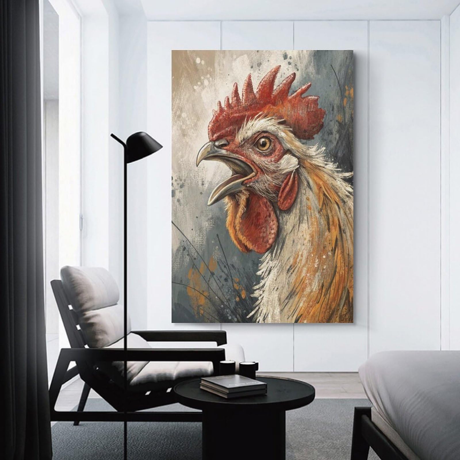 Junmoney Rooster Crowing Digital Art Decorative Canvas Print 24x36inch(60x90cm), for Flats, Guest Rooms Or Compact Rooms, Home Artwork for Modern Interiors