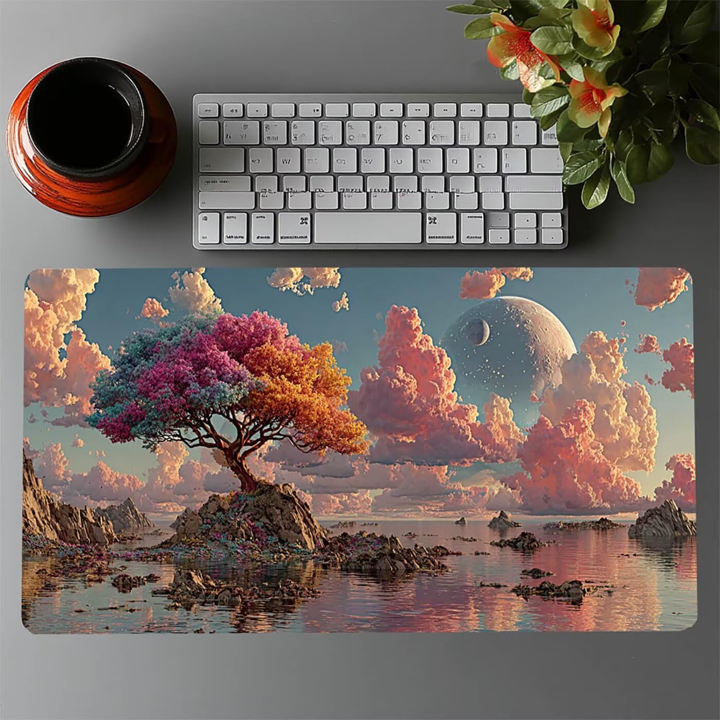 Podkładka pod mysz drzewo księżyc wodoodporna podkładka pod mysz xxl 1400x600x3mm podkładka pod mysz do gier Popraw precyzję i szybkość, podkładka pod mysz do pulpitu gracz bezprzewodowa klawiatura