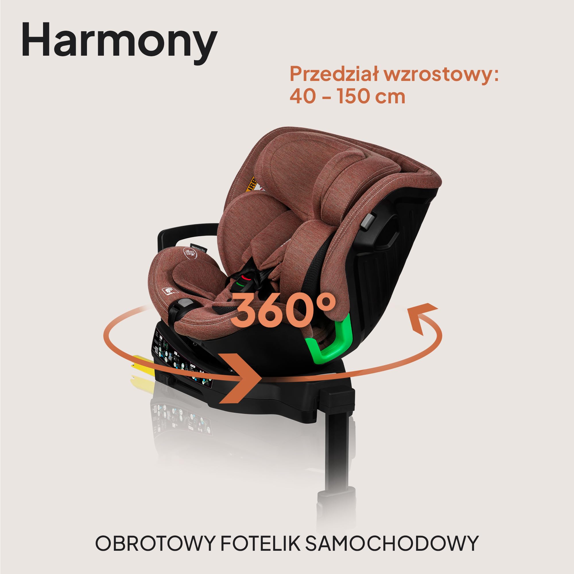 LIONELO HARMONY I-SIZE Fotelik Samochodowy Obrotowy 360° dla Dzieci 40-150 CM, Montaż ISOFIX+Noga Stabilizująca, Regulacja Zagłówka i Oparcia, Wkładka Redukcyjna Dri-Seat