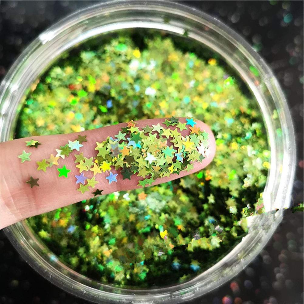 Tiny Stars Glitter Confetti 3mm Stars Glitter Laser Sequins for Party Decoration, DIY Crafts, Nail Art, Body Make up - 10g (Holographic Green)-image-22