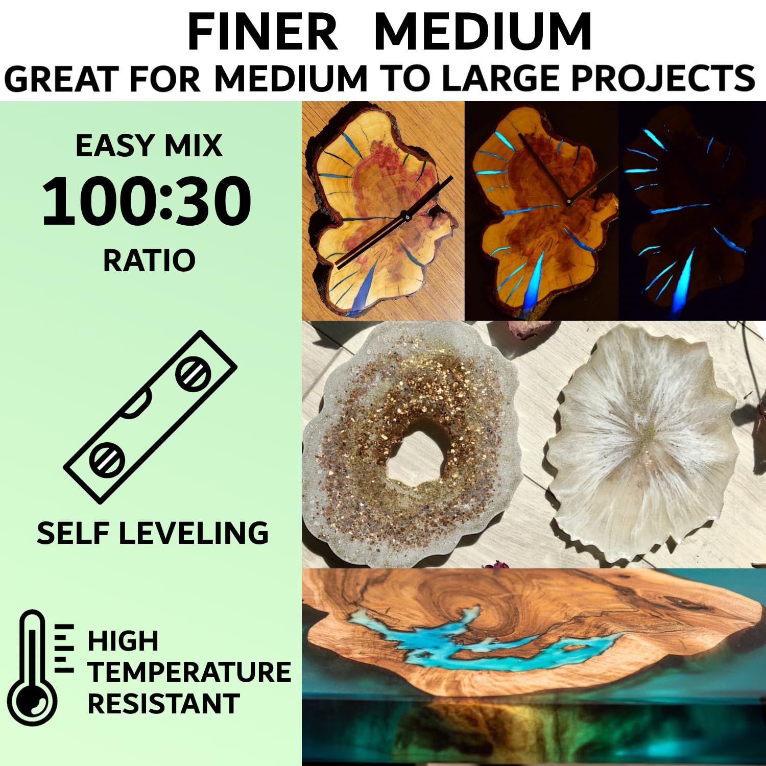 Finer MEDIUM Resina epossidica con indurente, 2,6 kg, colata profonda, resina UV, resina epossidica, indurente, resina di esposizione fino a 5 cm