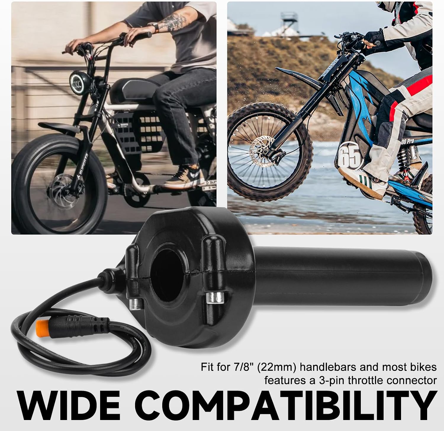 ebike full twist throttle 3 pin waterproof throttle grip kit 12v-72v quick twist throttle for lectric xp4 macfox x1 electric dirt bike scooter mountain bike ebike bicycle (black)