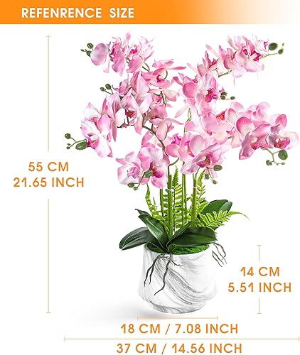 Miniatura 3 de W&W Plantas y flores artificiales de orquídea con jarrón, orquídea de seda sintética en maceta de cerámica, 24 pulgadas, morado
