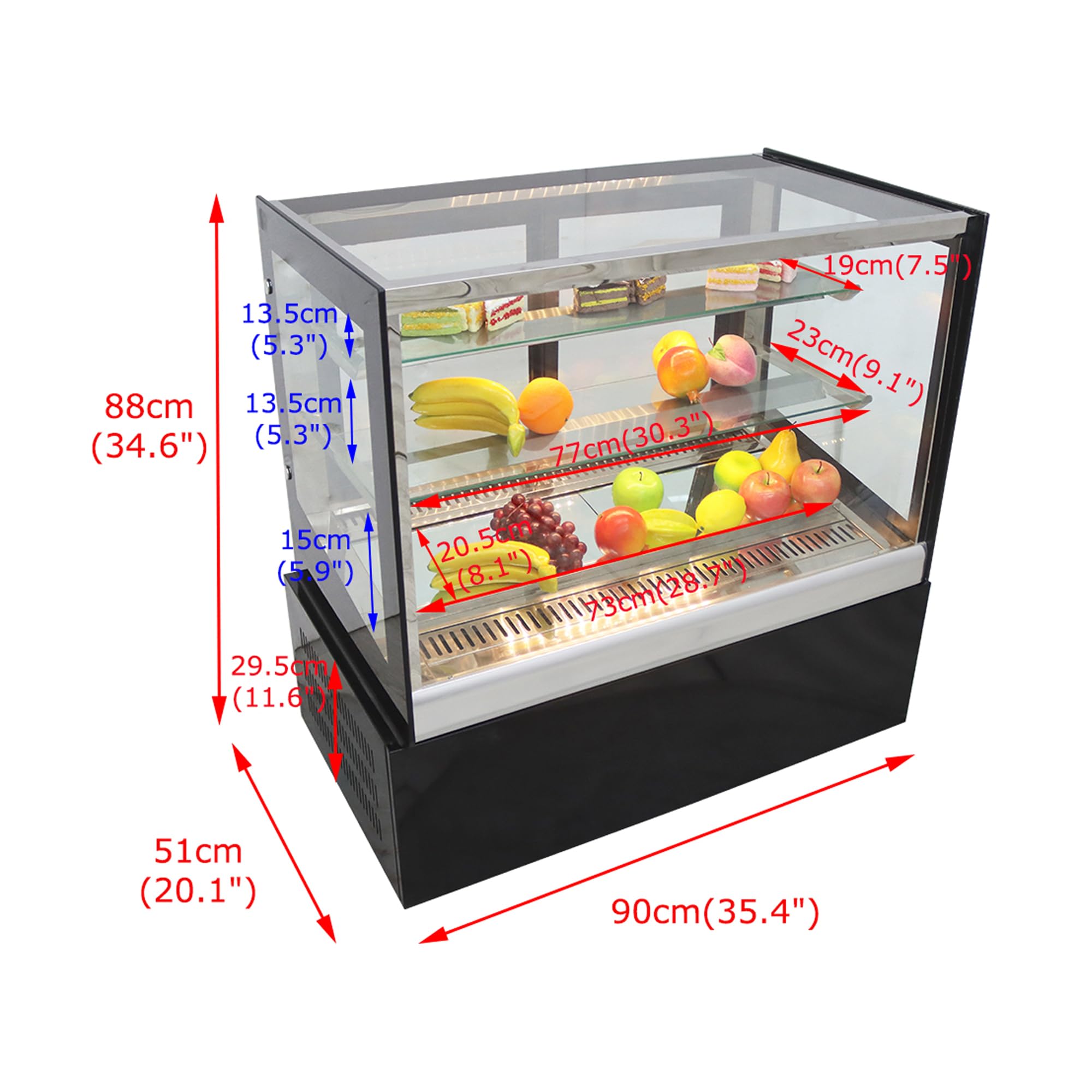 LGXEnzhuo 220V Countertop Refrigerated Cake Showcase Right angle Air patenting Cake Display Cabinet Air-cooled Rear Door Opening with Defogging Function