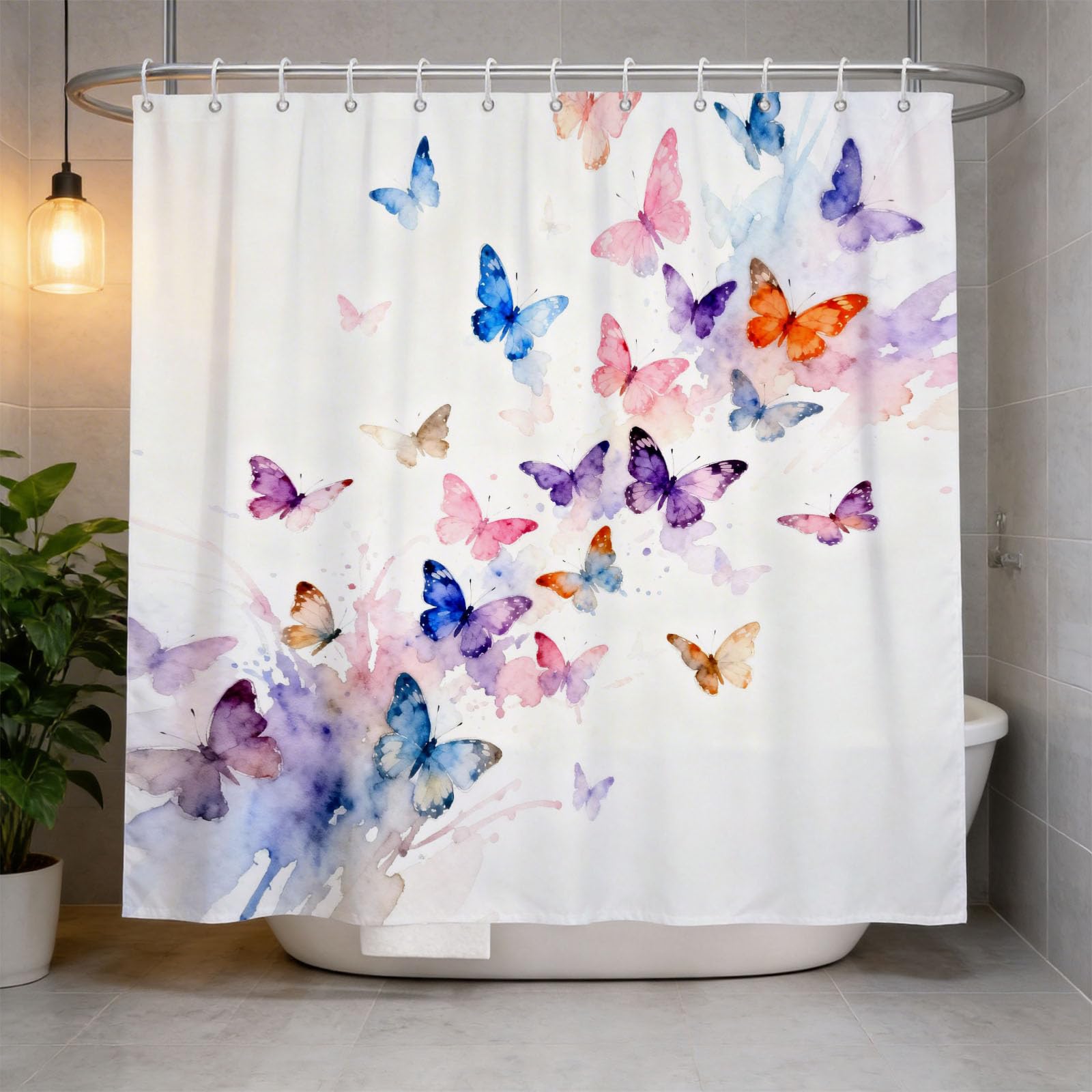 Hongduo 3D Watercolor Butterfly Shower Curtain for Stalls Bathtubs Art Illustration Bathroom Decor Shower Curtain Set Polyester Fabric Waterproof 200x200cm/79X79 Inch with Hooks