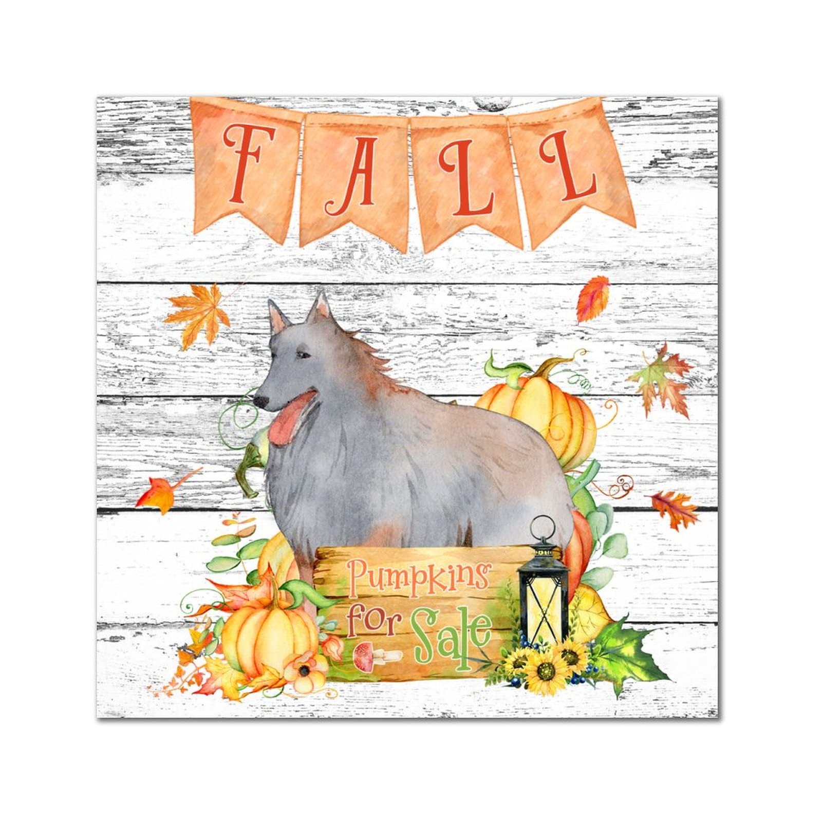 Plaque murale bois Fall Pumpkins tableau déco salon chambre bureau 35 cm