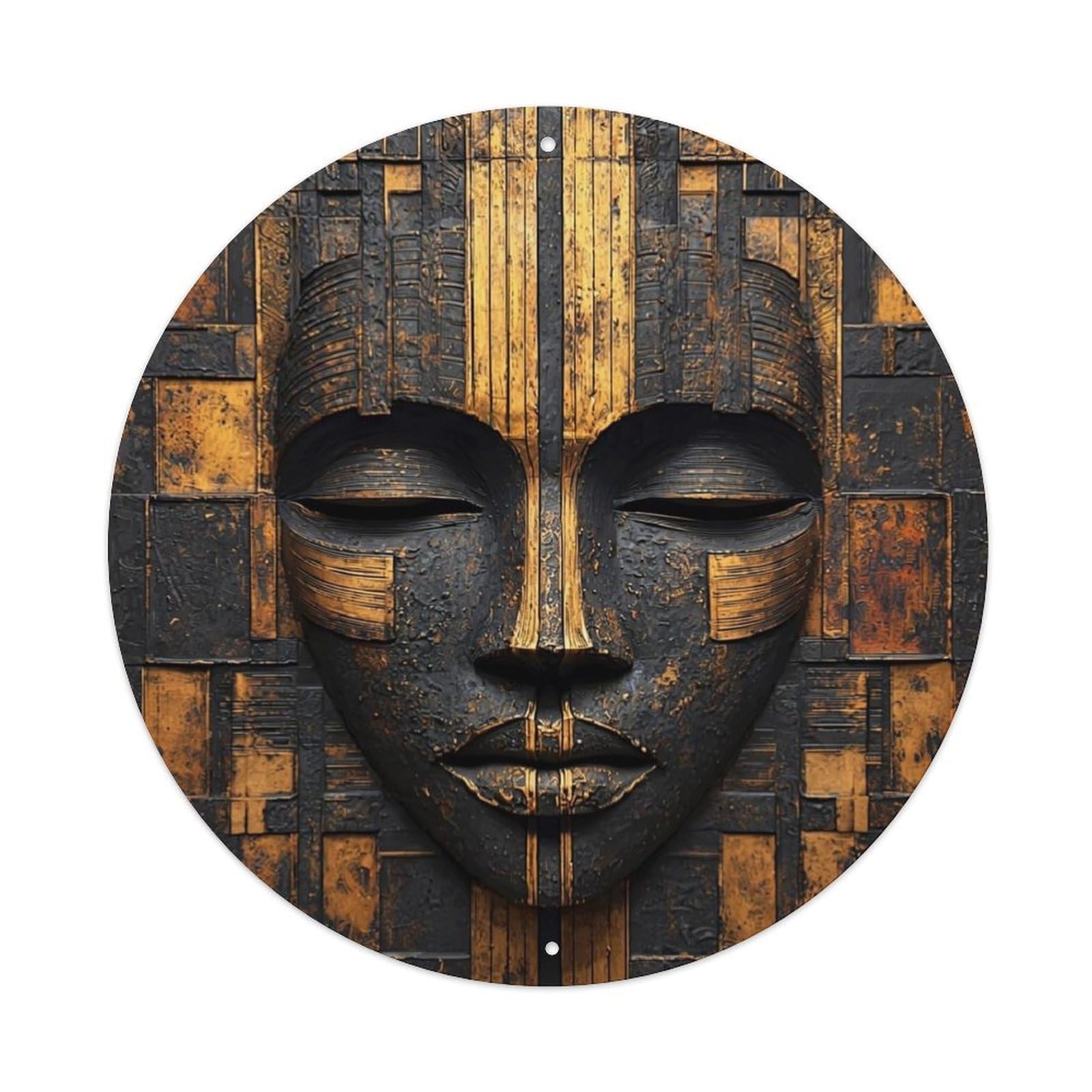 Geometric Tribal Mask Art Pattern Round Metal Tin Sign Vintage Wall Decor, Bar Garage Cafe Kitchen Home Wall Art Poster 8x8inches